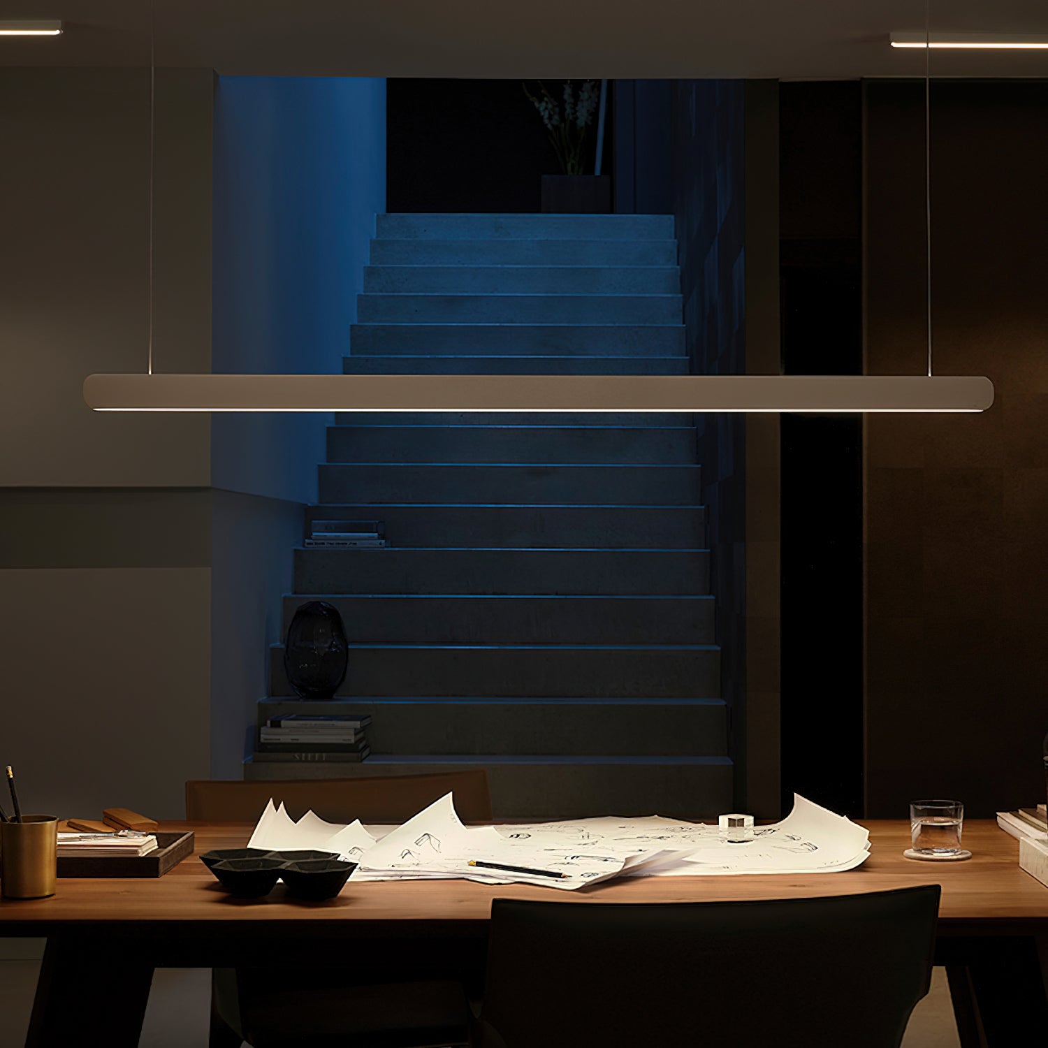 Modern Linear Pendant Light - Adjustable LED Hanging Lamp for Kitchen Island, Dining Room & Office - Sleek Minimalist Design with Warm/Cool Lighting Options