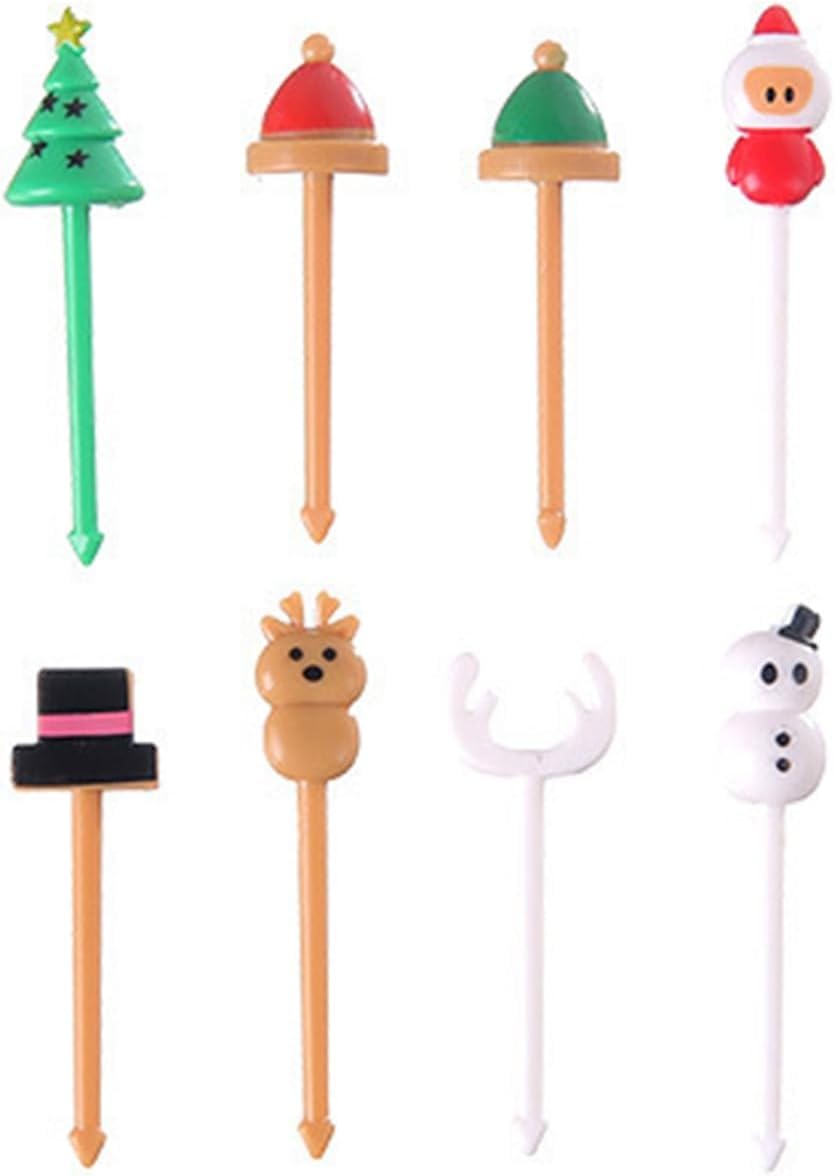 8Pcs Colorful Reusable Fruit Forks - Fun Cartoon Shaped Fruit Picks for Kids Lunchbox, Bento Box, Cocktail Garnish, Christmas Party Decor - Adorable Mix Color Fruit Sticks for Snacks, Desserts & Holiday Celebrations