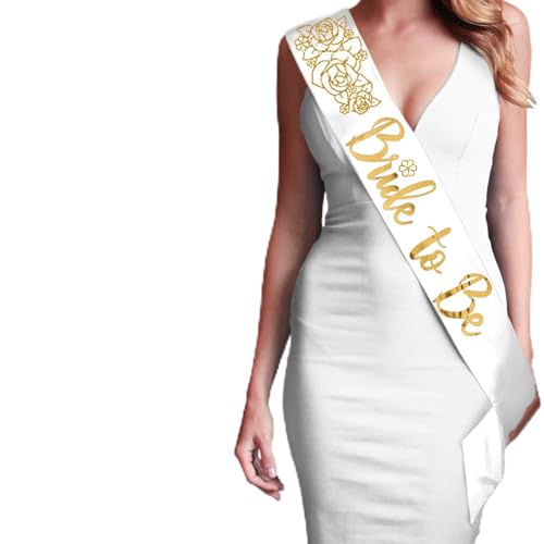 Bride To Be - Gold Floral (White Sash - Gold Floral Headband)
