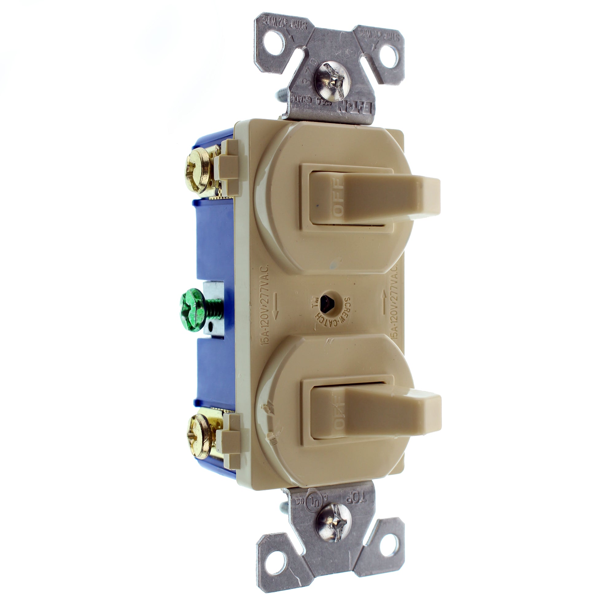 EATON COOPER 271V SP L Double Toggle Switch, 2-Pole, 15A, 120/277V, Ivory - Heavy Duty Electrical Switch for Commercial & Residential Lighting Control