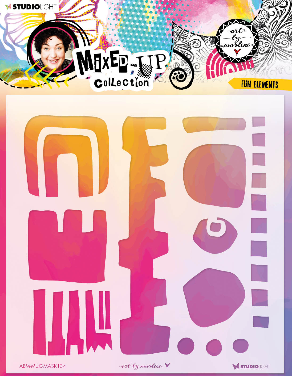 ABM Mask Fun Elements Mixed Up Collection - 200x200x1mm Craft Mask (1 Piece, No.134) for DIY Scrapbooking, Card Making, and Mixed Media Art Projects