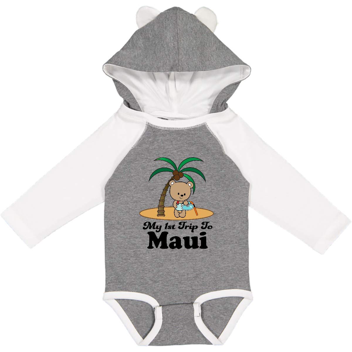 Inktastic 1st Trip to Maui Hawaii Baby Long Sleeve Bodysuit - Cute Hawaiian Outfit for Infants, Beach Vacation, Family Photos & Tropical Themed Events