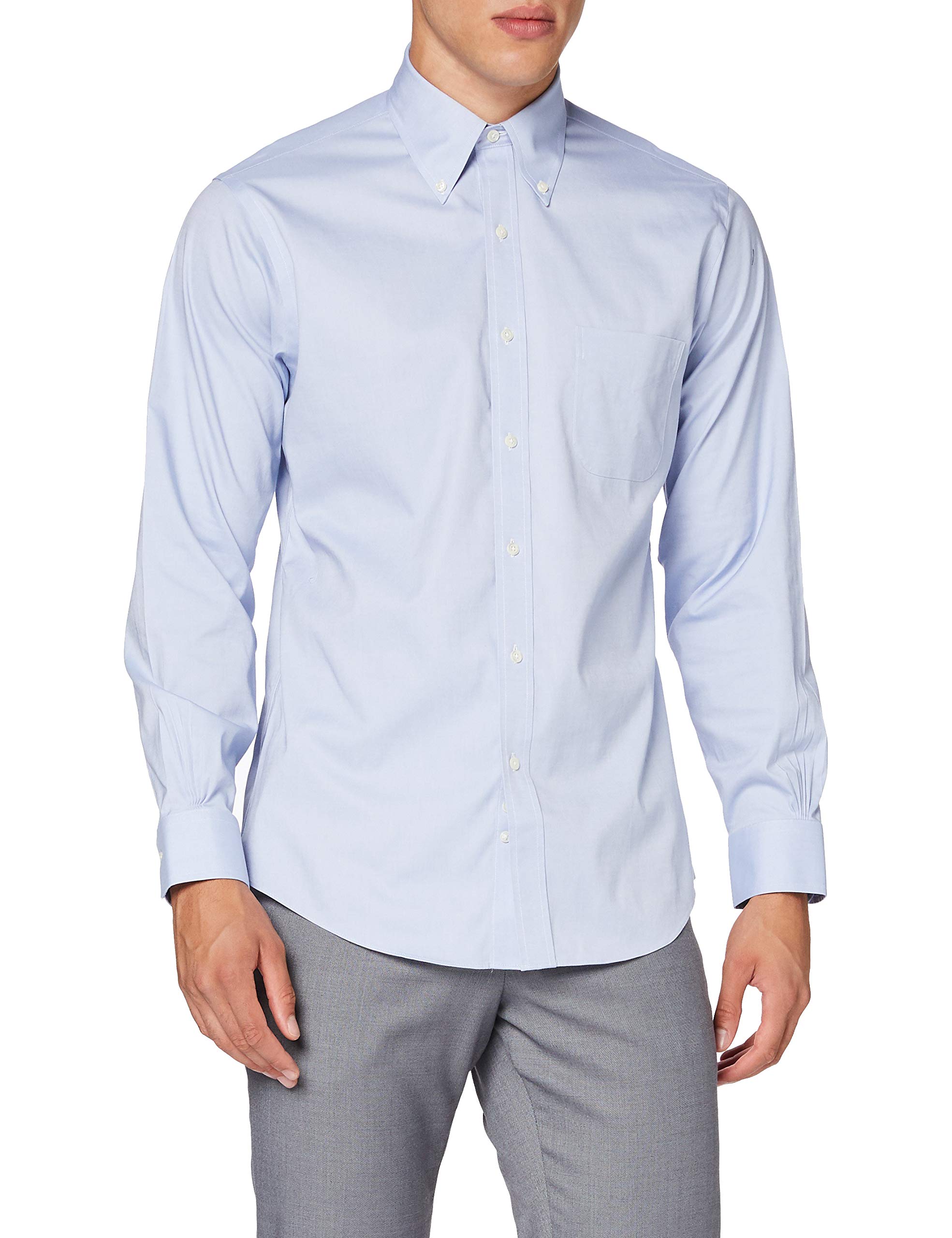 Brooks Brothers Men's Non-Iron Stretch Pinpoint Dress Shirt - Long Sleeve Button Down Solid Oxford for Business & Formal Occasions