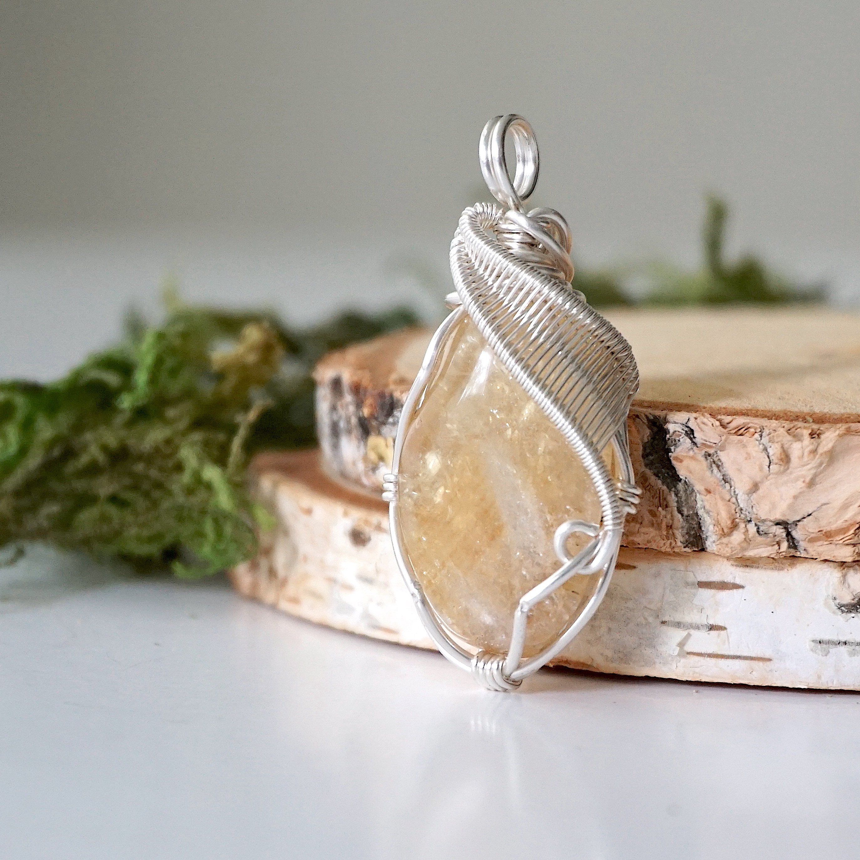Raw Citrine Pendant Necklace - Bright Silver Plated Gemstone Jewelry for Women | Spiritual Healing, Meditation & Everyday Wear