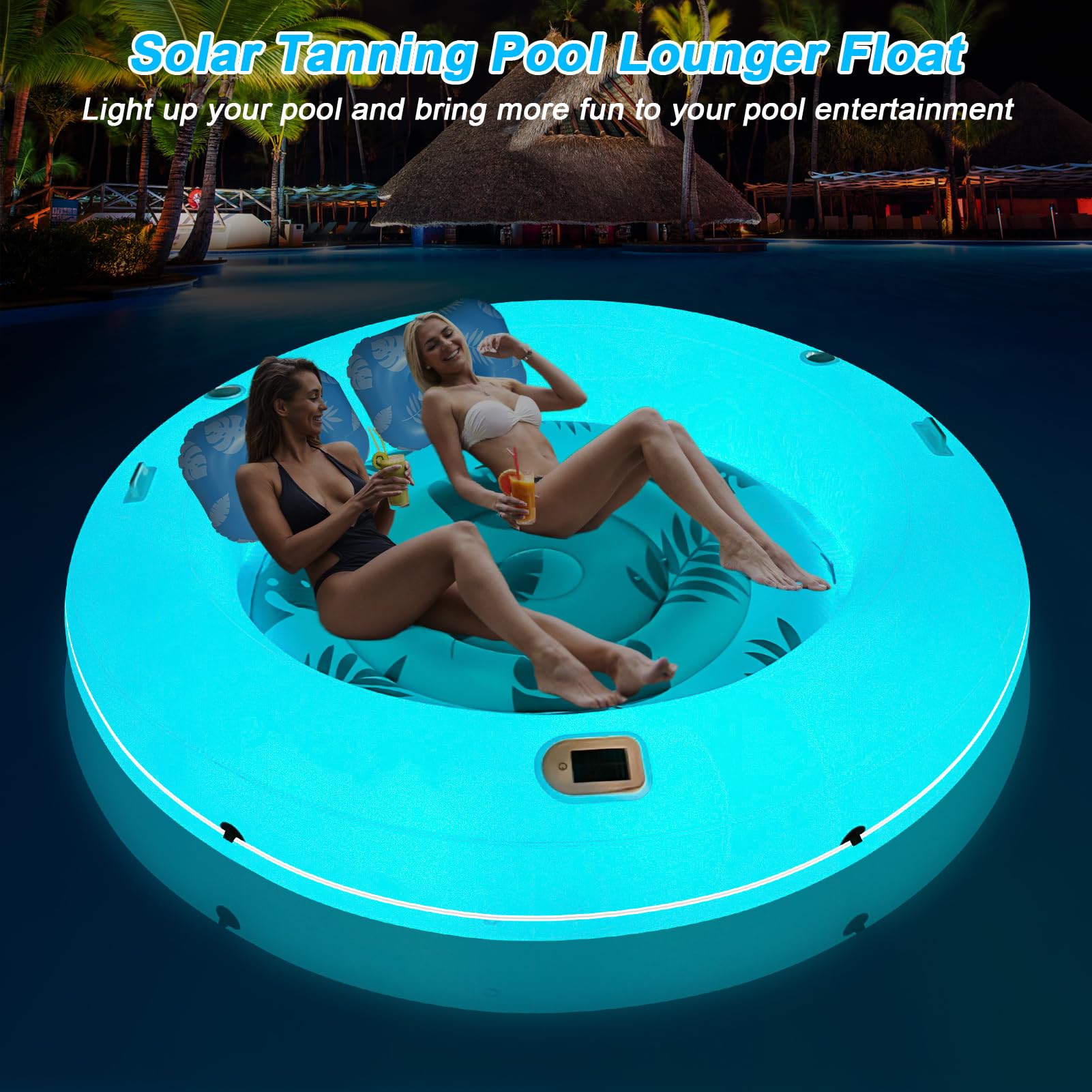**Inflatable Tanning Pool Lounger for Adults - Giant Solar Sunbathing Tub with LED Lights, Extra Large Round Floating Raft for Backyard, Pool & Lake - Perfect for Relaxing, Tanning & Summer Fun**
