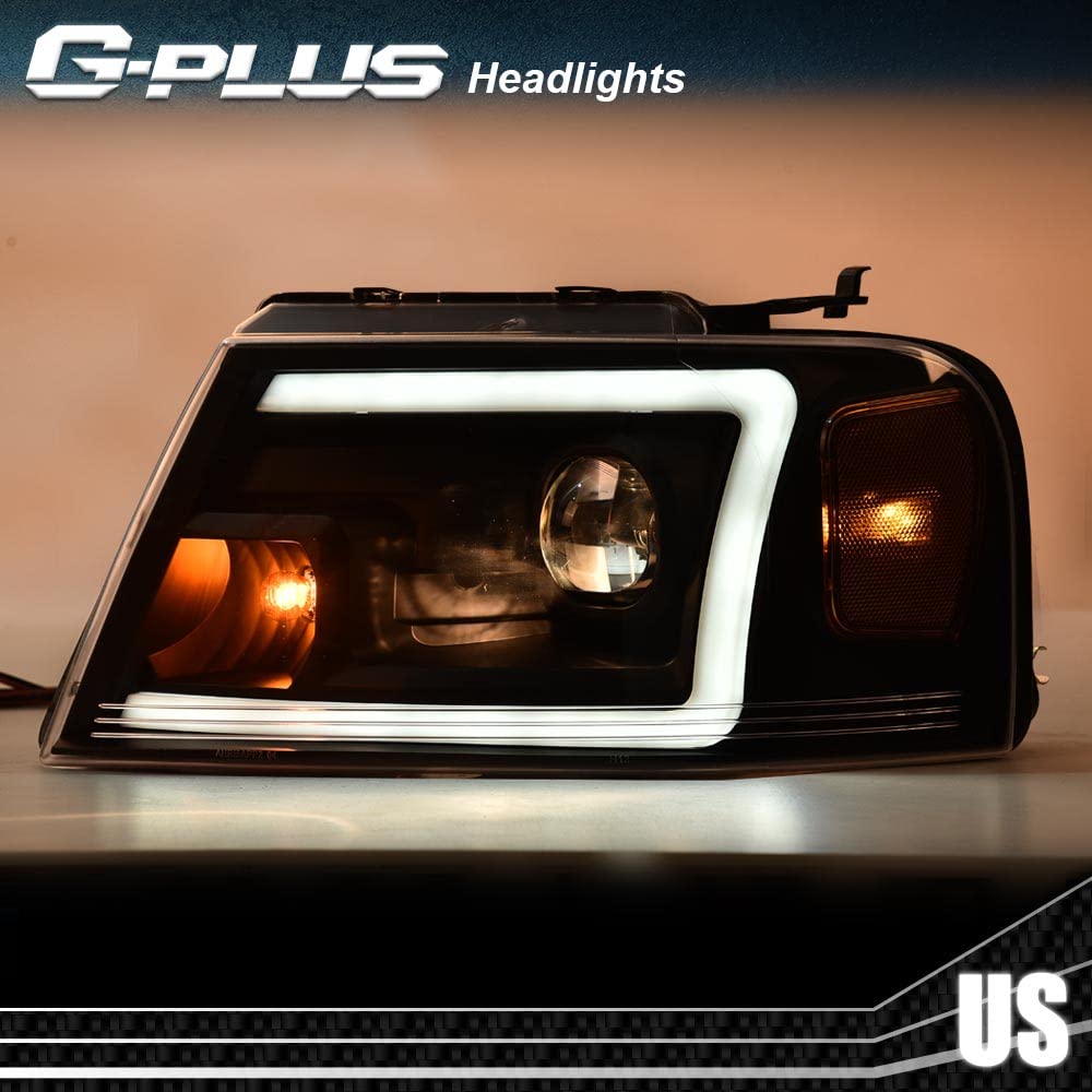 G-PLUS LED DRL Headlights for 2004-2008 Ford F150 & Lincoln Mark LT - Black Housing for Daytime Driving