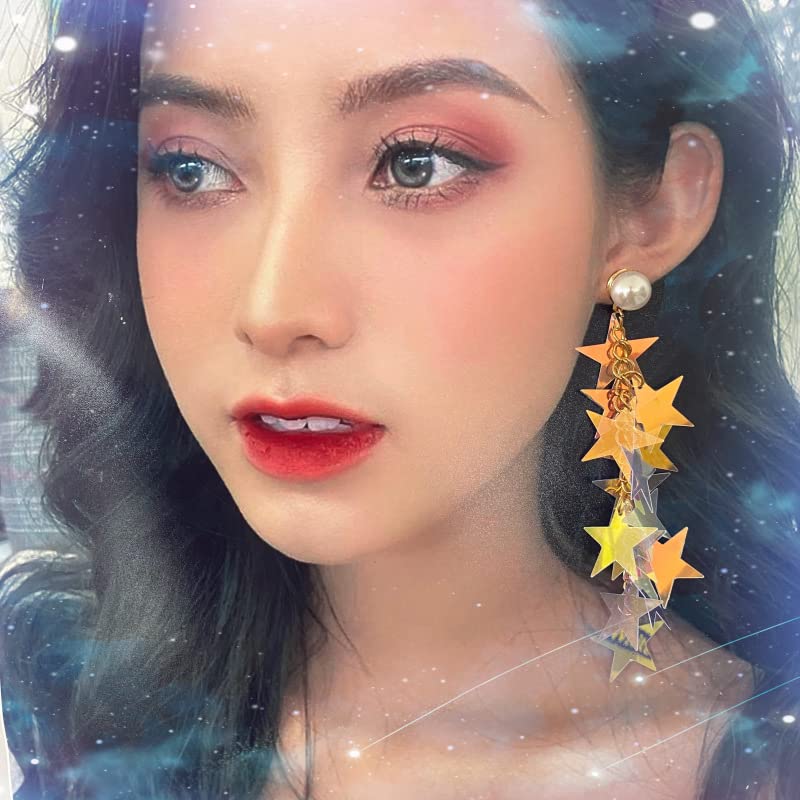 Sparkling Silver Star Dangle Earrings for Women - Iridescent Rhinestone Star Jewelry with Big Sparkle | Perfect for Parties, Date Nights & Special Occasions