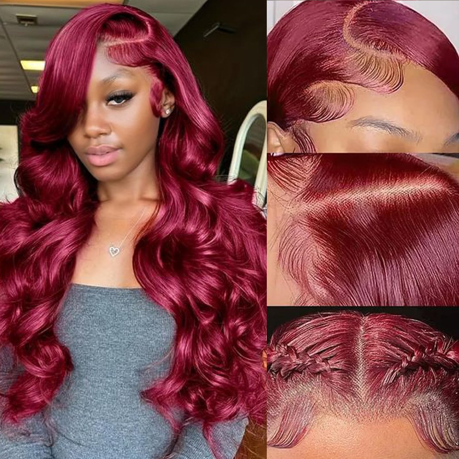 26 Inch 99J Burgundy Lace Front Wigs Human Hair - Pre Plucked Body Wave 13x4 HD Lace Frontal Wig 180% Density Wine Red Colored - Natural Look for Women, Perfect for Daily Wear, Parties, Cosplay & Special Occasions