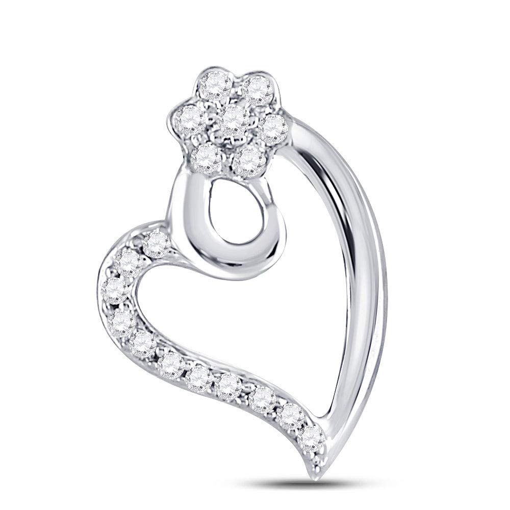 10K White Gold Women's Round Diamond Floral Heart Pendant Necklace - 1/10 CTTW - Perfect for Valentine's Day, Anniversary & Romantic Gifts