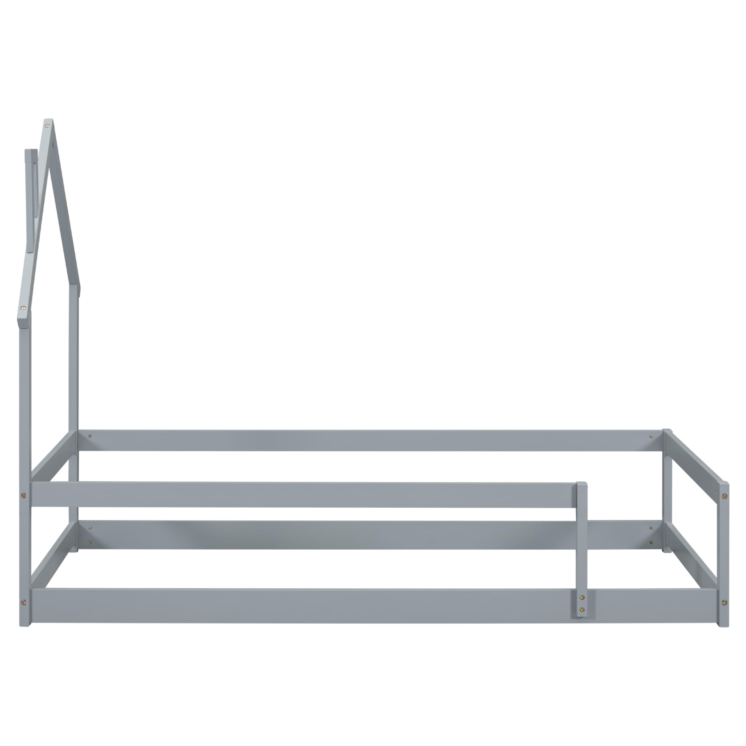 Bellemave Twin Size Wooden Montessori House-Shaped Headboard Floor Bed with Safety Fences for Kids - Gray Toddler Bed Frame for Girls & Boys | Perfect for Montessori Bedrooms, Playrooms & Safe Toddler Sleep Spaces