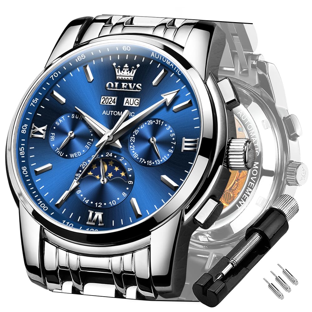 OLEVS Men's Automatic Mechanical Tourbillon Watch - Self Winding Luxury Stainless Steel Waterproof Wristwatch with Luminous Hands & Date Display | Perfect for Business, Formal Events & Everyday Wear