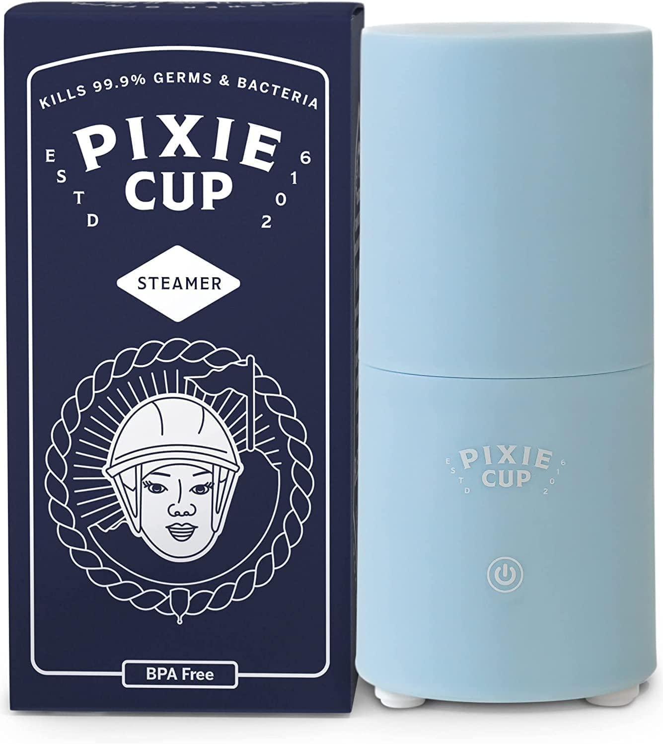 Pixie Menstrual Cup & Disc Steamer Sterilizer 2.0 - 99.9% Germ Killing Sanitizer for Period Cups - Fast 3-Minute Cleaning with Auto Sensor Button - Compact Cylinder Design - Perfect for Travel, Home Use & Hygienic Menstrual Care