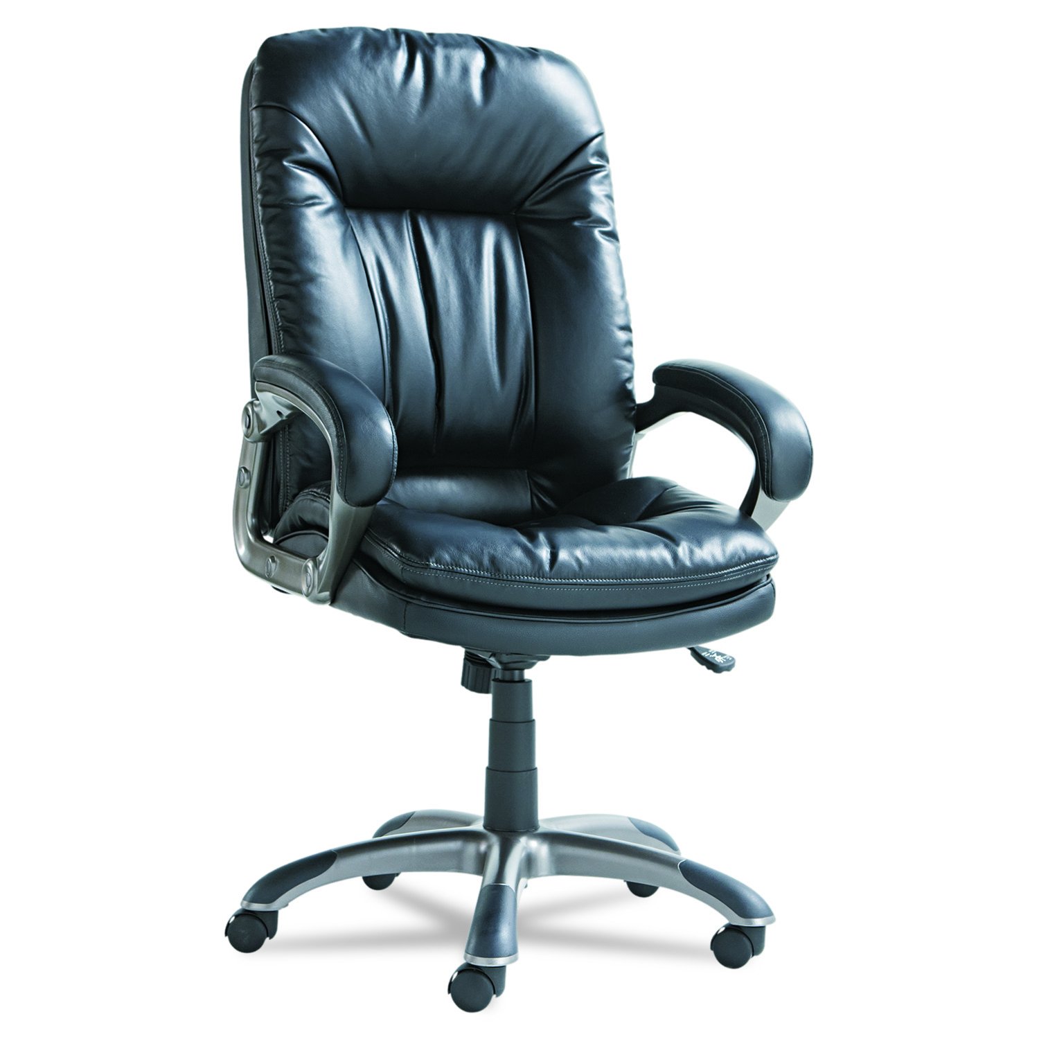 Premium OIF Executive Swivel Tilt Leather High-Back Office Chair with Fixed Arched Arms - Black - Ergonomic Desk Chair for Home & Business Workspaces