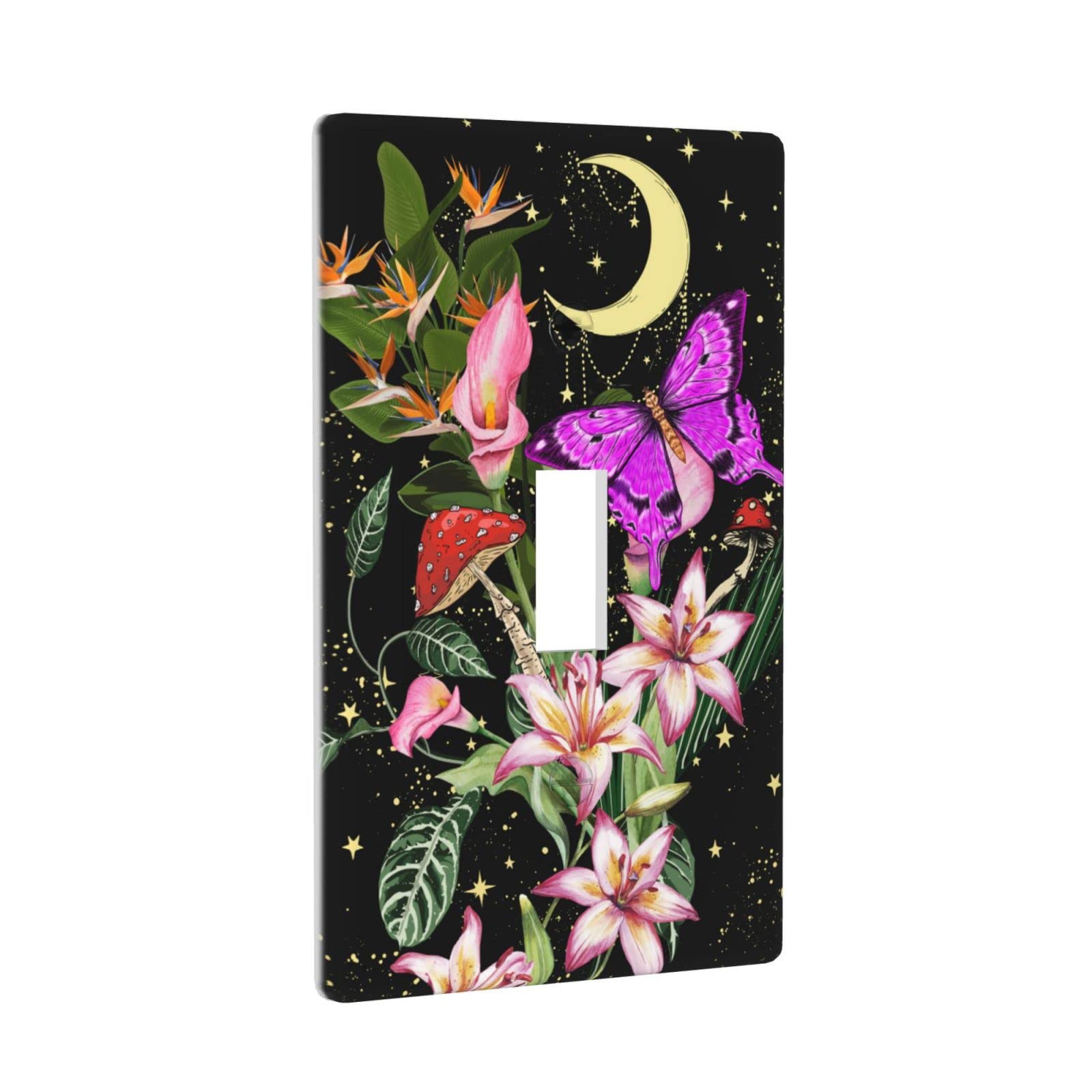 Decorative Mushroom Butterfly Flowers Single Gang Toggle Light Switch Wall Plate Cover - Stylish Kitchen & Home Decor Accessory for Living Room, Bedroom, Nursery