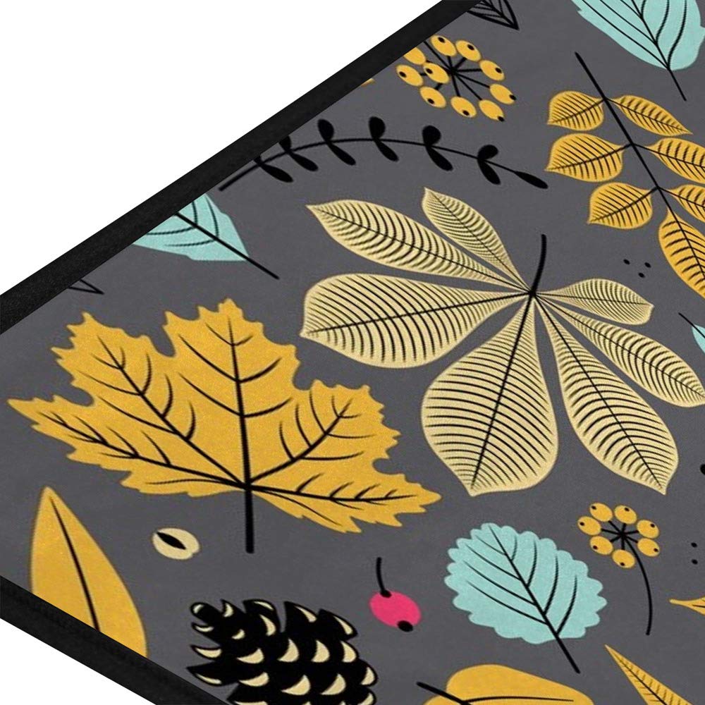 Non-Slip Memory Foam Kitchen & Bathroom Rug - Soft Plush Floor Mat, Dark Gray Autumn Leaf Design, Extra Thick & Machine Washable (39x20 Inch) - Perfect for Entryway, Laundry Room, and Bedroom Decor