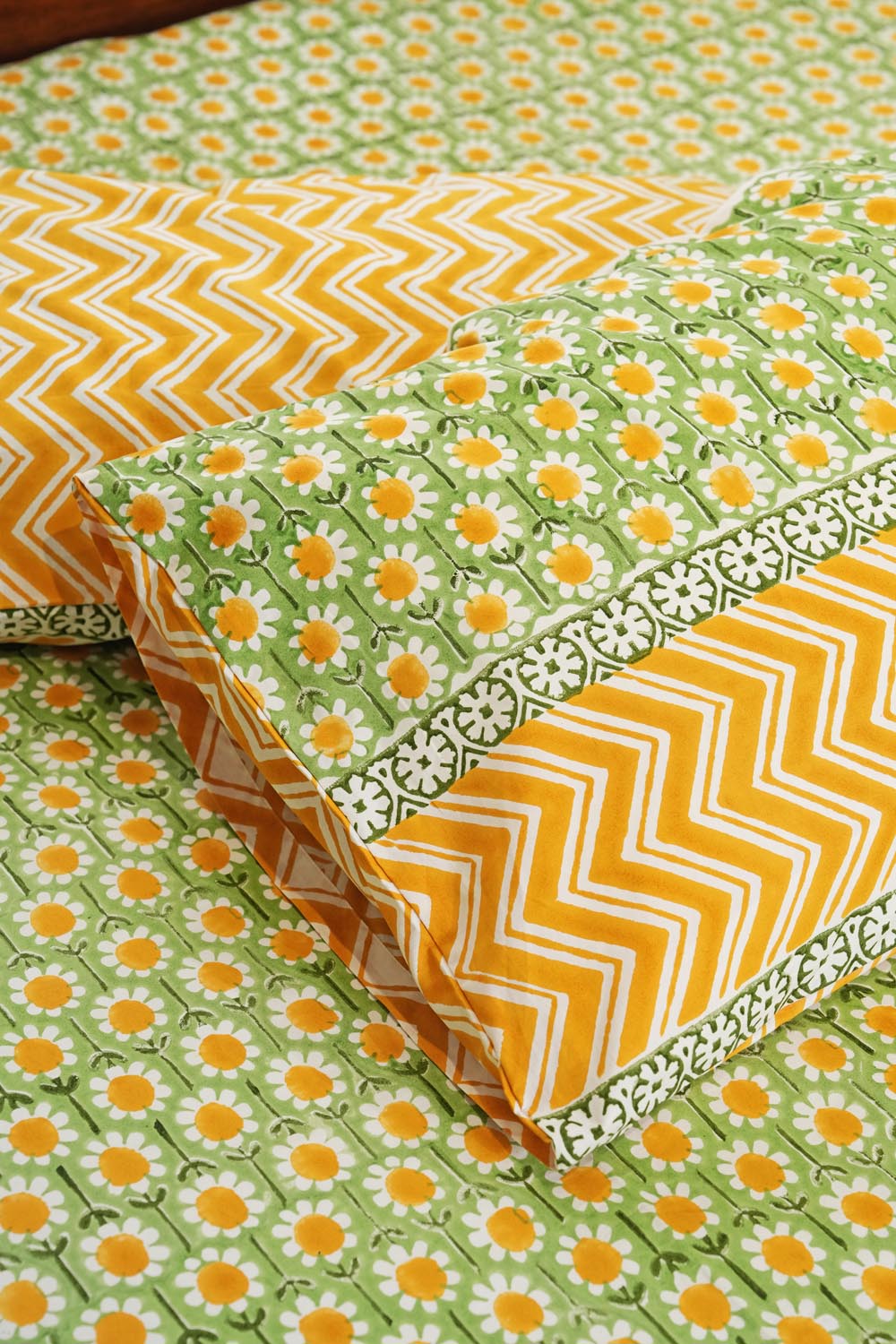 Sunlit Haven Hand Block Printed Cotton Percale Bedsheet Set - 100% Organic Cotton Luxury Bedding for Home & Hotel Use - Perfect for Master Bedroom, Guest Room & Vacation Rental