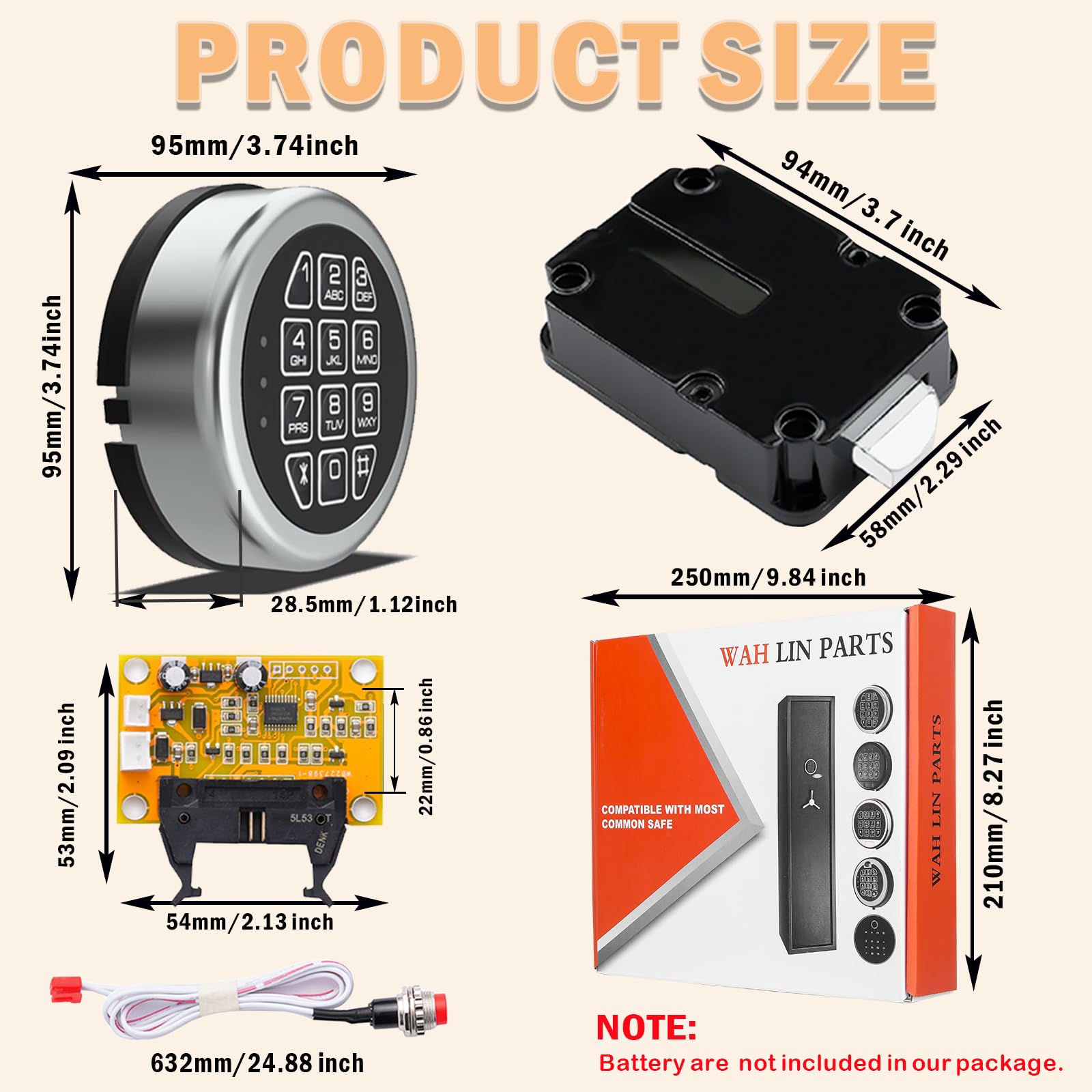 WAH LIN PARTS Stack on Safe Lock Replacement with Swing Bolt - High Security Fireproof Chrome Digital Keypad Electronic Safe Lock for Pistol Safes & Safe Boxes | Ideal for Home, Office & Gun Storage Security