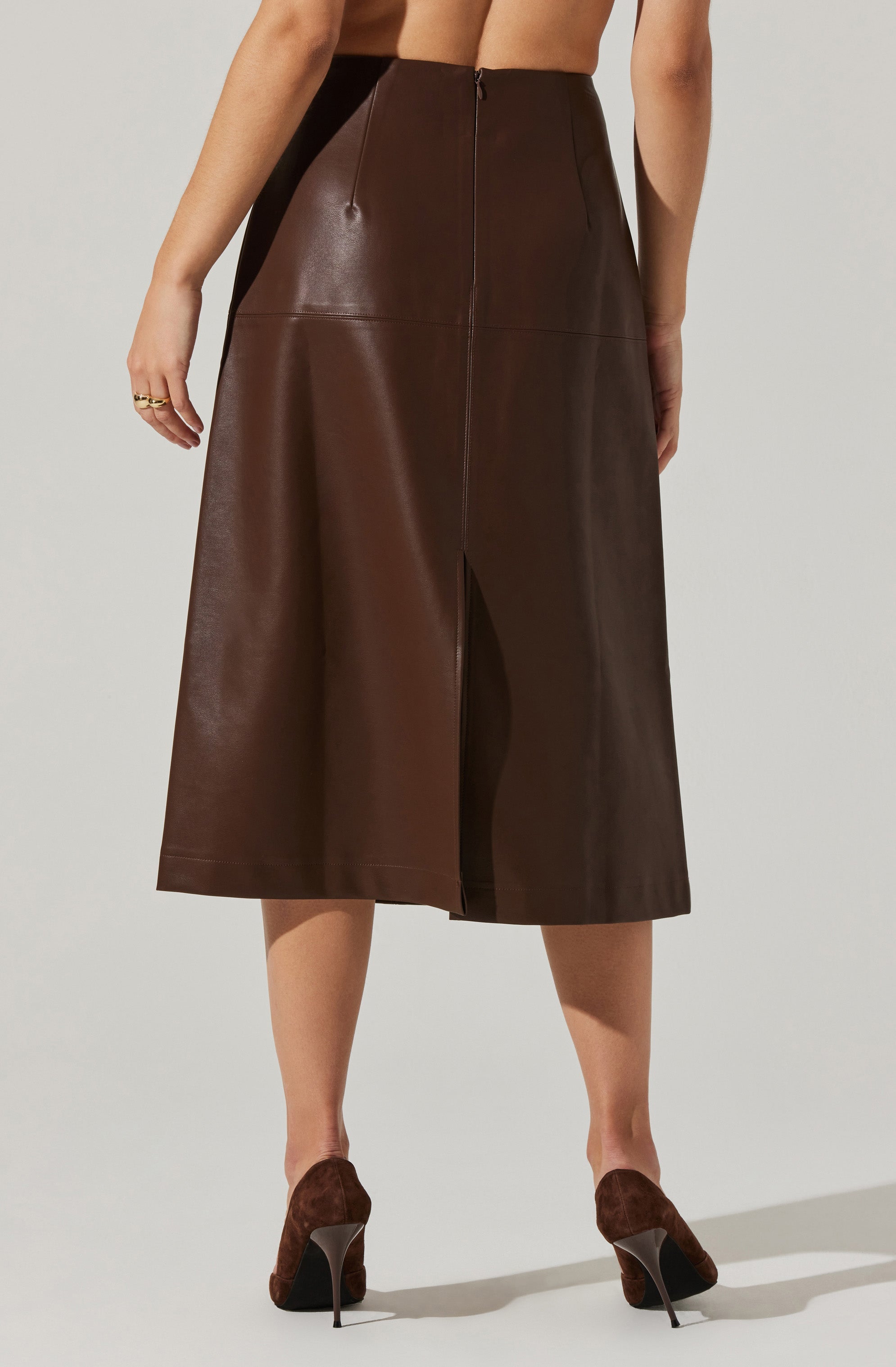 Yuria Faux Leather Midi Skirt for Women - Stretchy High Waist Pleated Pencil Skirt - Perfect for Office, Party & Date Night Outfits