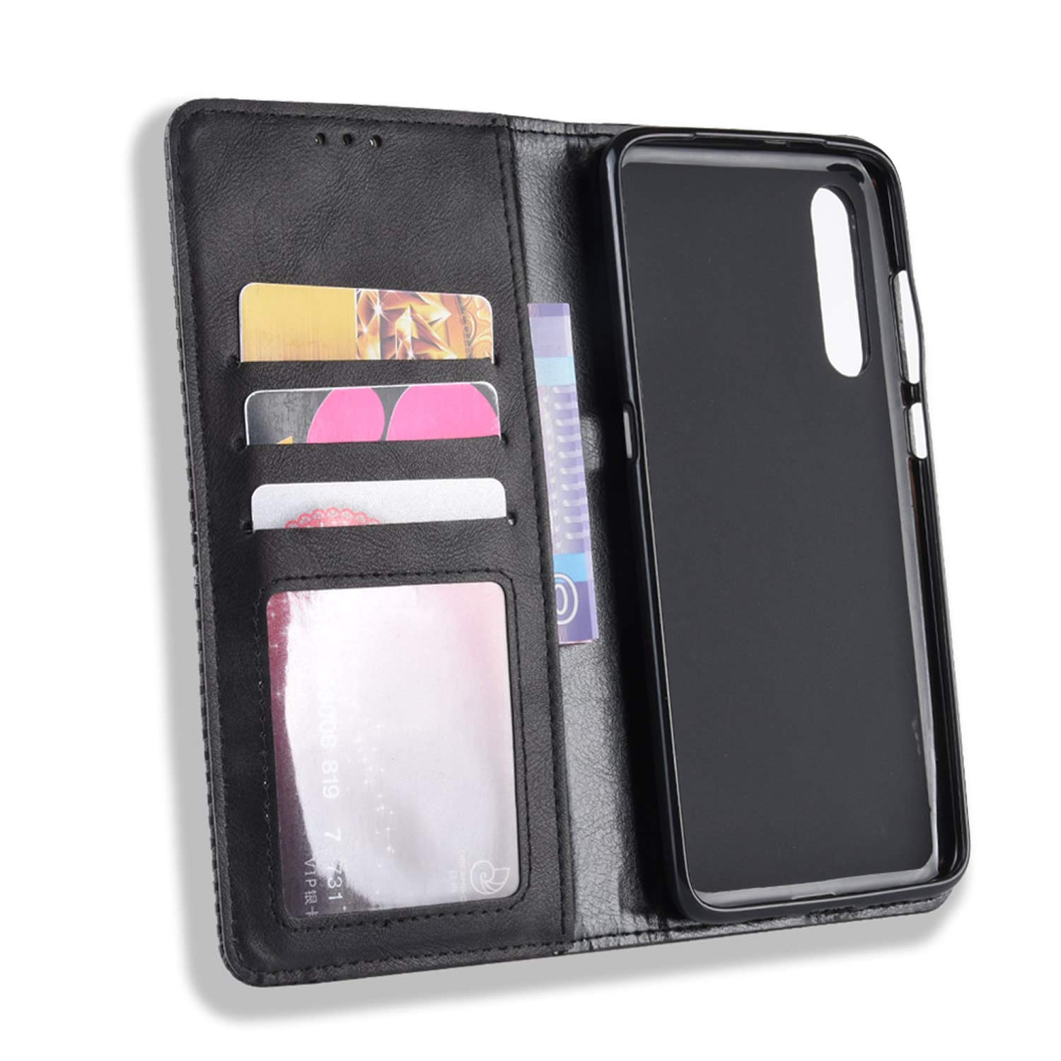 Xiaomi Mi 9 SE Phone Case - Premium Retro PU Leather Magnetic Flip Cover with Card Holder & Kickstand | Shockproof Full Body Protection | Perfect for Business, Travel & Daily Use (Black)