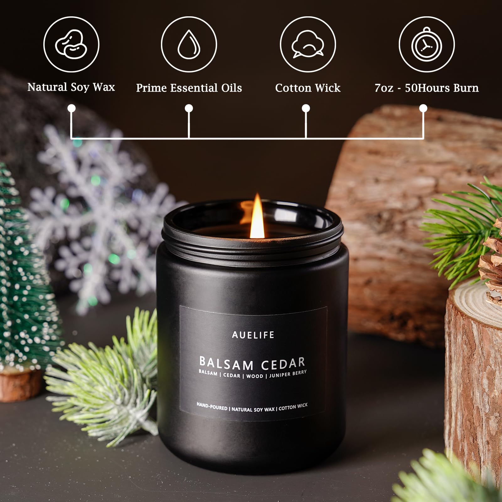Balsam Cedar Scented Soy Candle - 7oz Aromatherapy Home Candle, Natural Soy Wax Candle for Relaxation & Stress Relief - Perfect Gift for Women, Housewarming & Cozy Home Decor | Ideal for Living Room, Bedroom & Bathroom