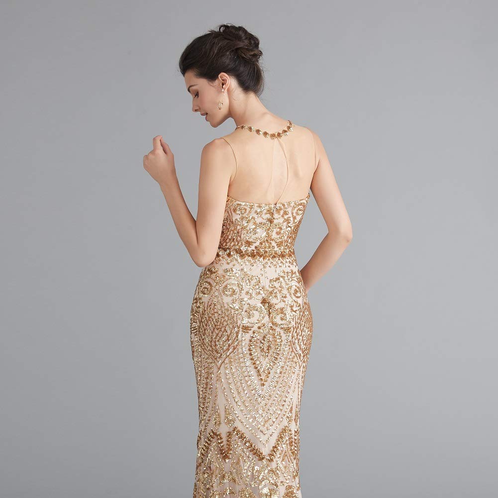 Sparkly Sequin Mermaid Evening Dress in Gold/Royal Blue - Elegant Trumpet Prom Gown for Women | Perfect for Formal Parties, Weddings, and Special Occasions
