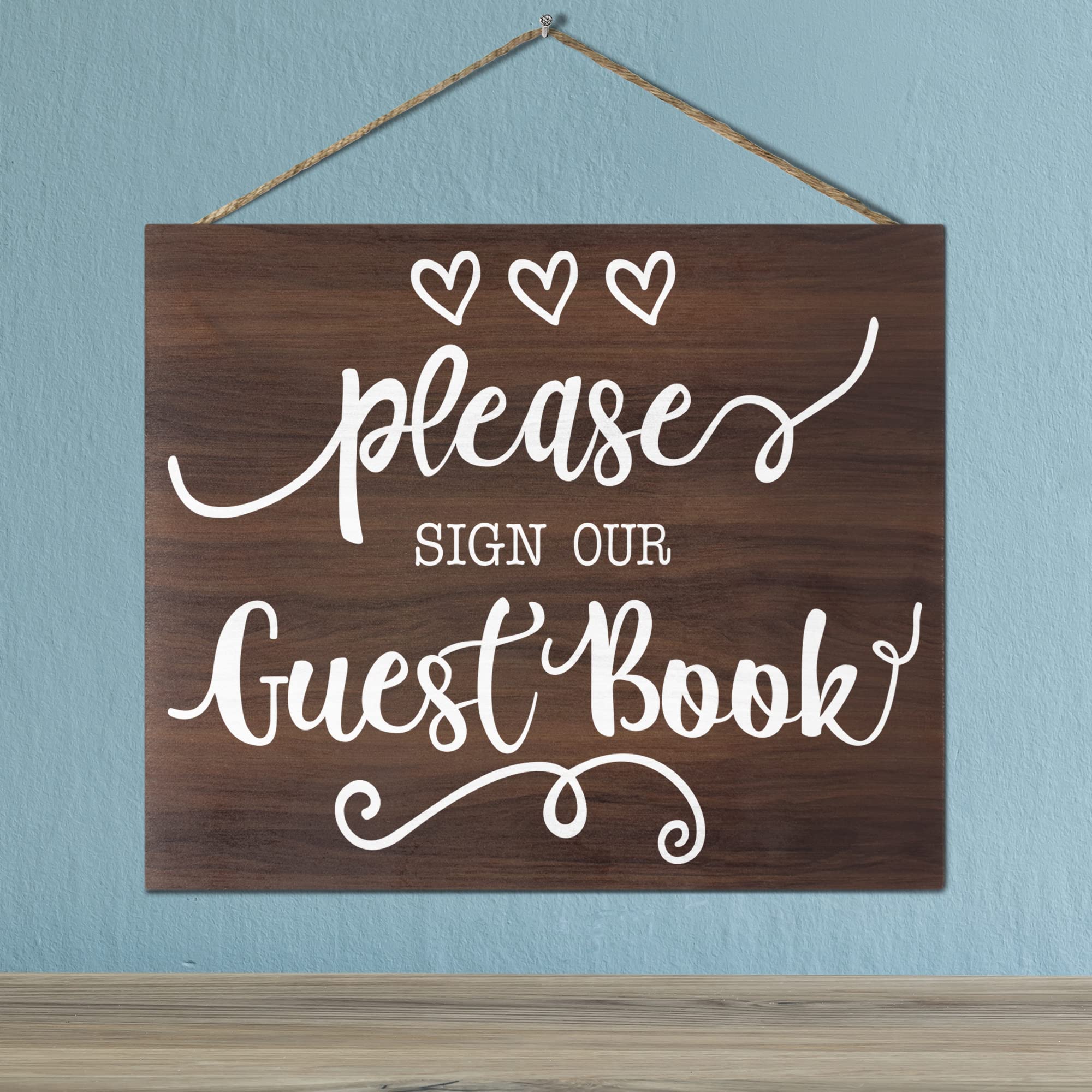 JennyGems 10x12 Inch Wooden Guest Book Sign - Elegant Wedding Reception Decor for Showers, Ceremonies & Parties (Brown) | Perfect for Guestbook Tables, Wedding Signs & Event Decorations