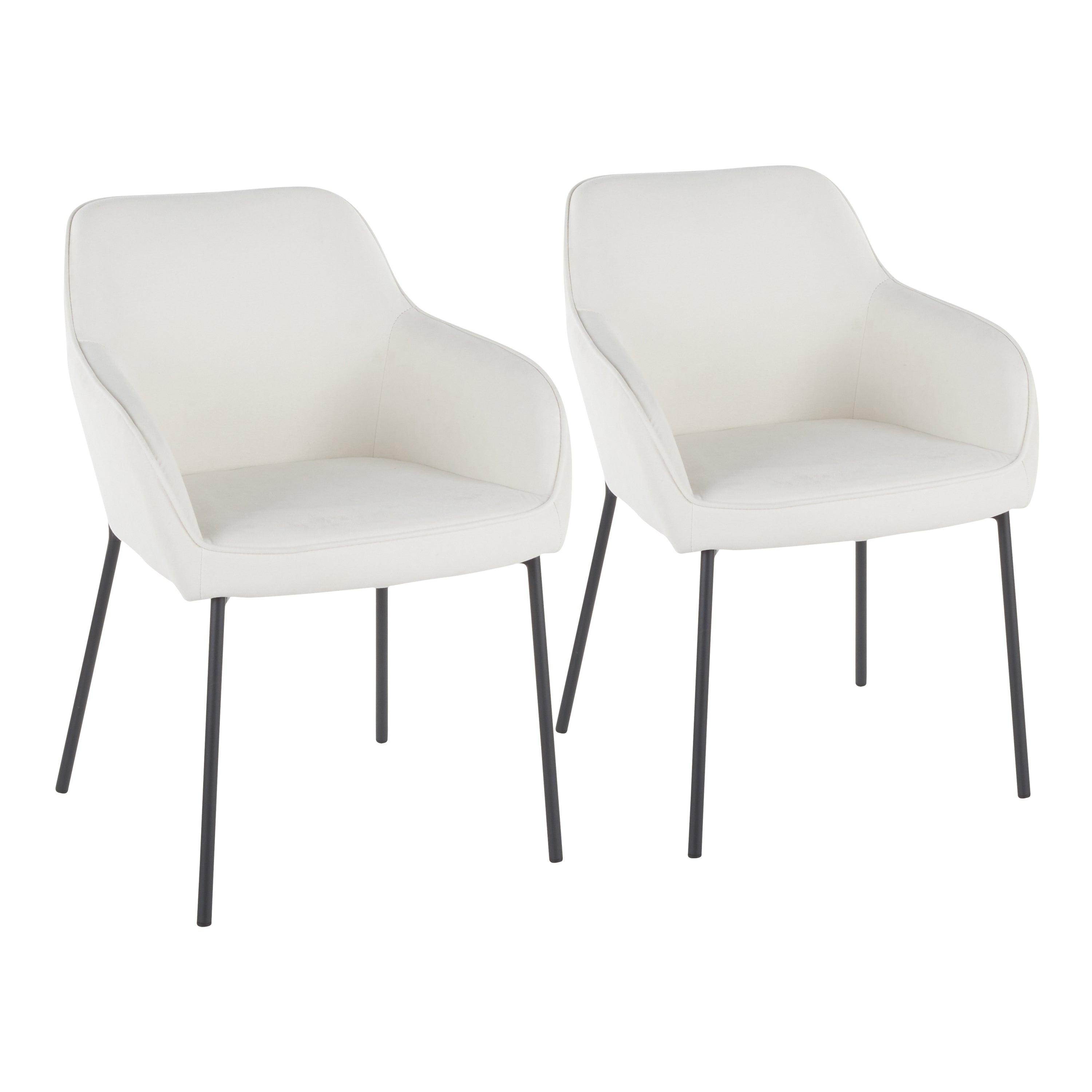 LumiSource Daniella Modern Dining Chairs - Set of 2 Black Metal & Cream Fabric Upholstered Seats for Kitchen, Dining Room or Breakfast Nook