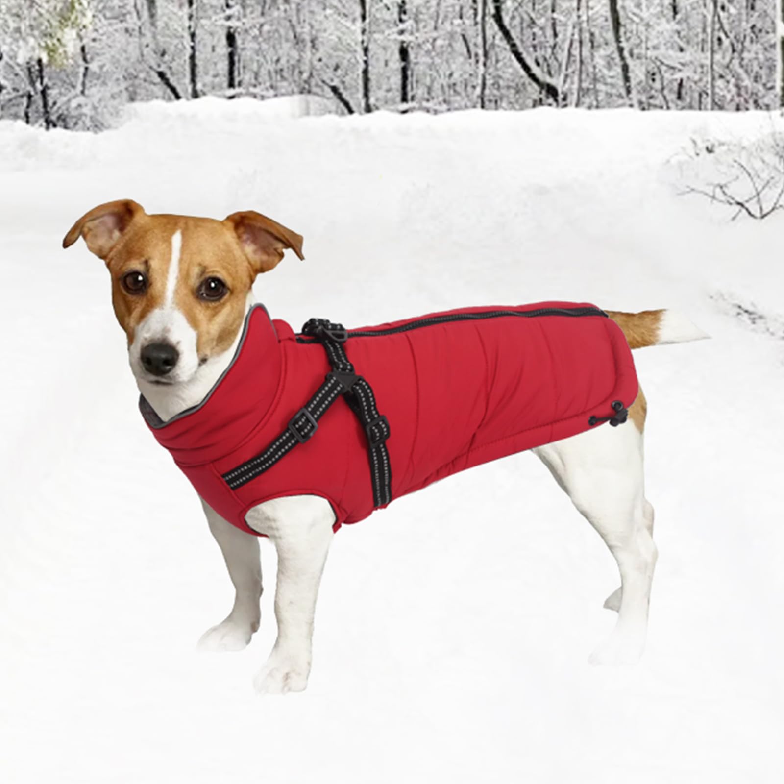 Waterproof Padded Dog Coat with Harness - Winter Warm Puppy Jacket for Small & Medium Breeds (Red, Large) - Perfect for Halloween, Christmas & Outdoor Adventures
