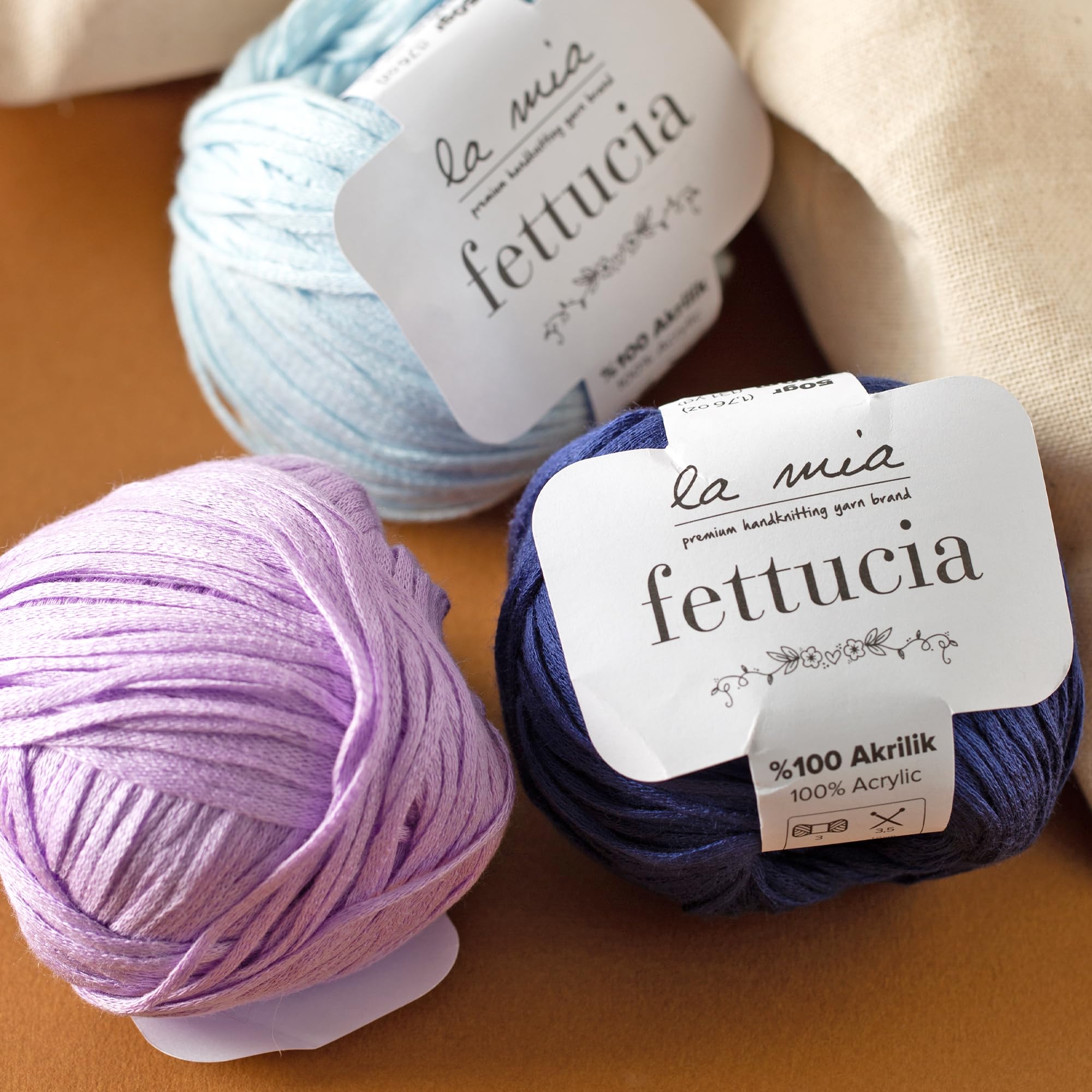 6-Pack La Mia Fettucia Chainette Tape Yarn - 100% Acrylic, 10.5oz Total (1.76oz/50g Each), 131 Yards (120m) per Ball, Light DK Weight, Navy Blue (L023) - Perfect for Knitting, Crocheting, and DIY Craft Projects