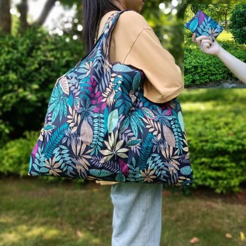 Stylish MOMISY Reusable Foldable Shopping Tote Bag - Heavy Duty Eco-Friendly Grocery & Travel Handbag - Compact Lightweight Design for Everyday Use, Shopping Trips & Beach Outings