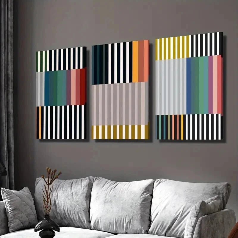 3pcs Abstract Colorful Striped Block Wall Art Set - 50x70cm Framed Canvas Prints - High Quality Australian Made - Ready to Hang - Perfect for Living Room, Bedroom & Office Decor
