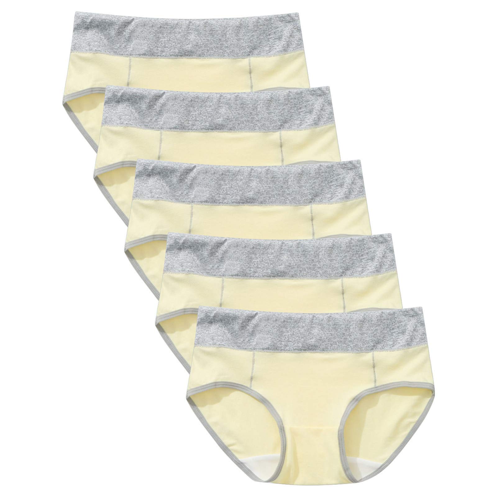 FAMOORE Women's Cotton High Waist Underwear - Soft Breathable Solid Color Panties 5 Pack for Everyday Comfort & Lounge Wear