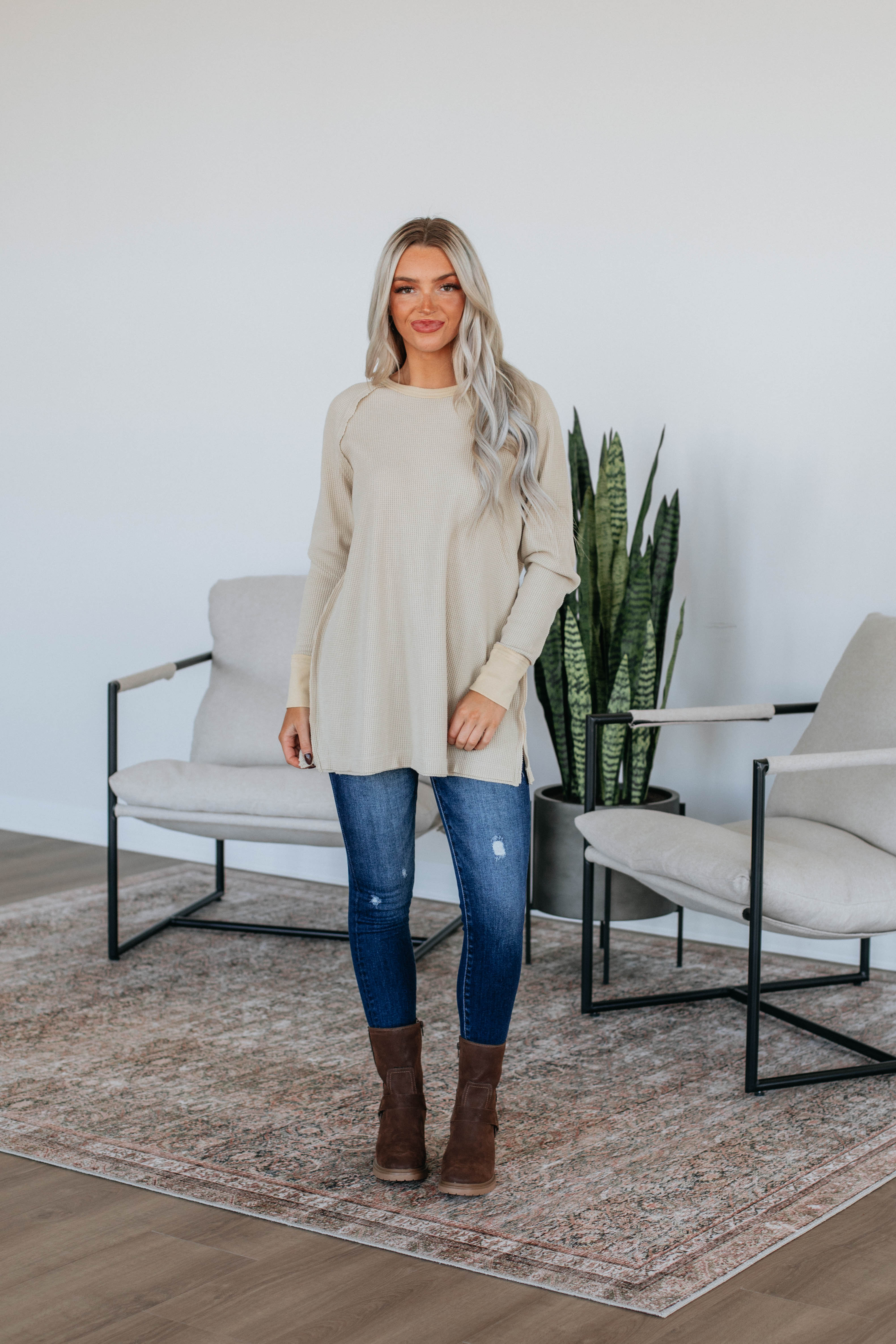 Dafina Knit Top for Women - Soft & Comfortable Oatmeal Sweater | Perfect for Casual Wear, Layering & Fall Outfits