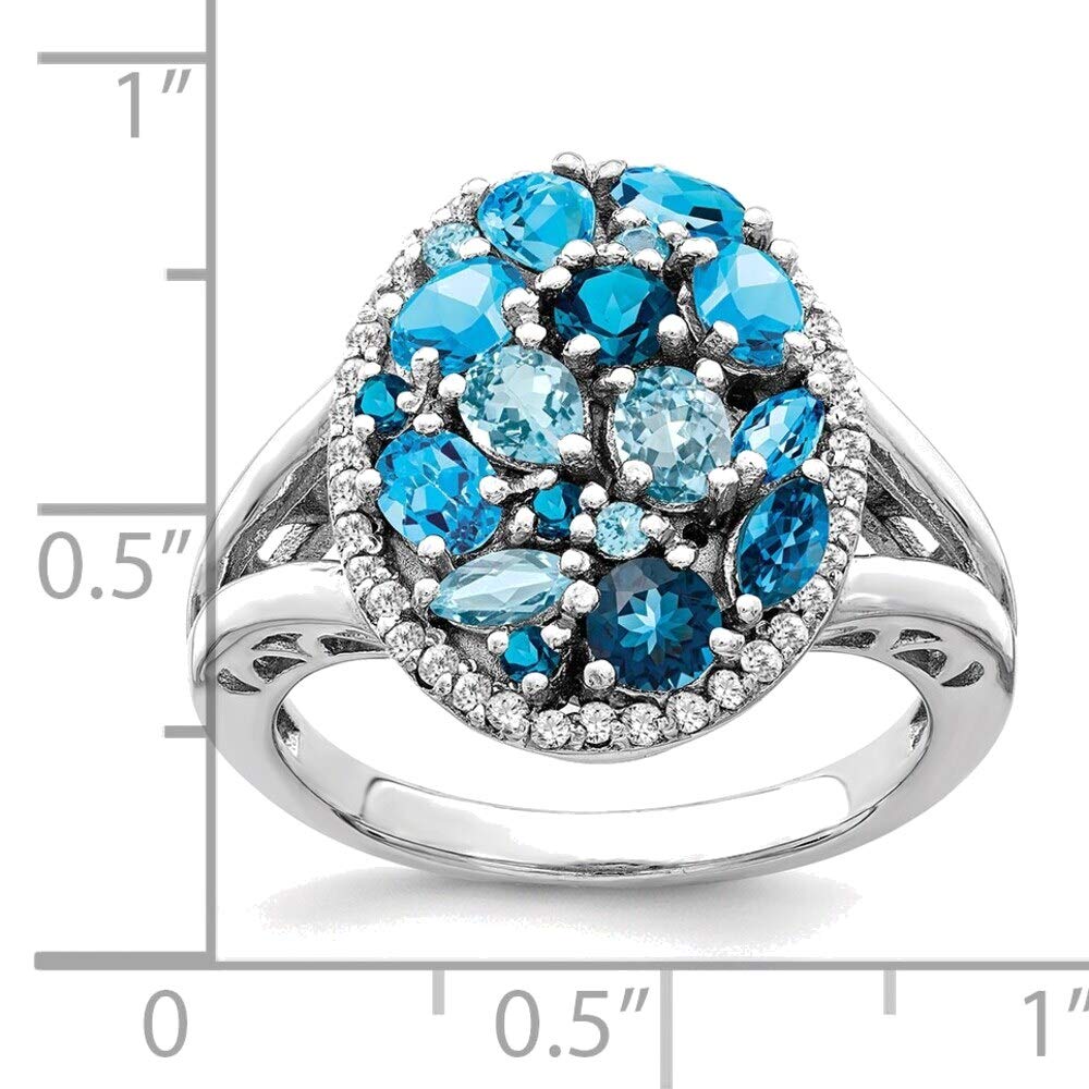Sterling Silver Blue Topaz Diamond Ring - Size 7 for Elegant Occasions