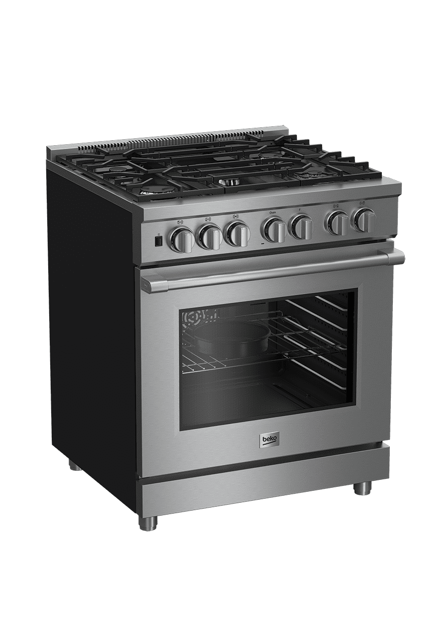 Beko PRDF34550SS 30 Inch Stainless Steel Pro Style Dual Fuel Range - Professional Gas & Electric Oven for Home Chefs & Commercial Kitchens - Perfect for Baking, Roasting & Stovetop Cooking