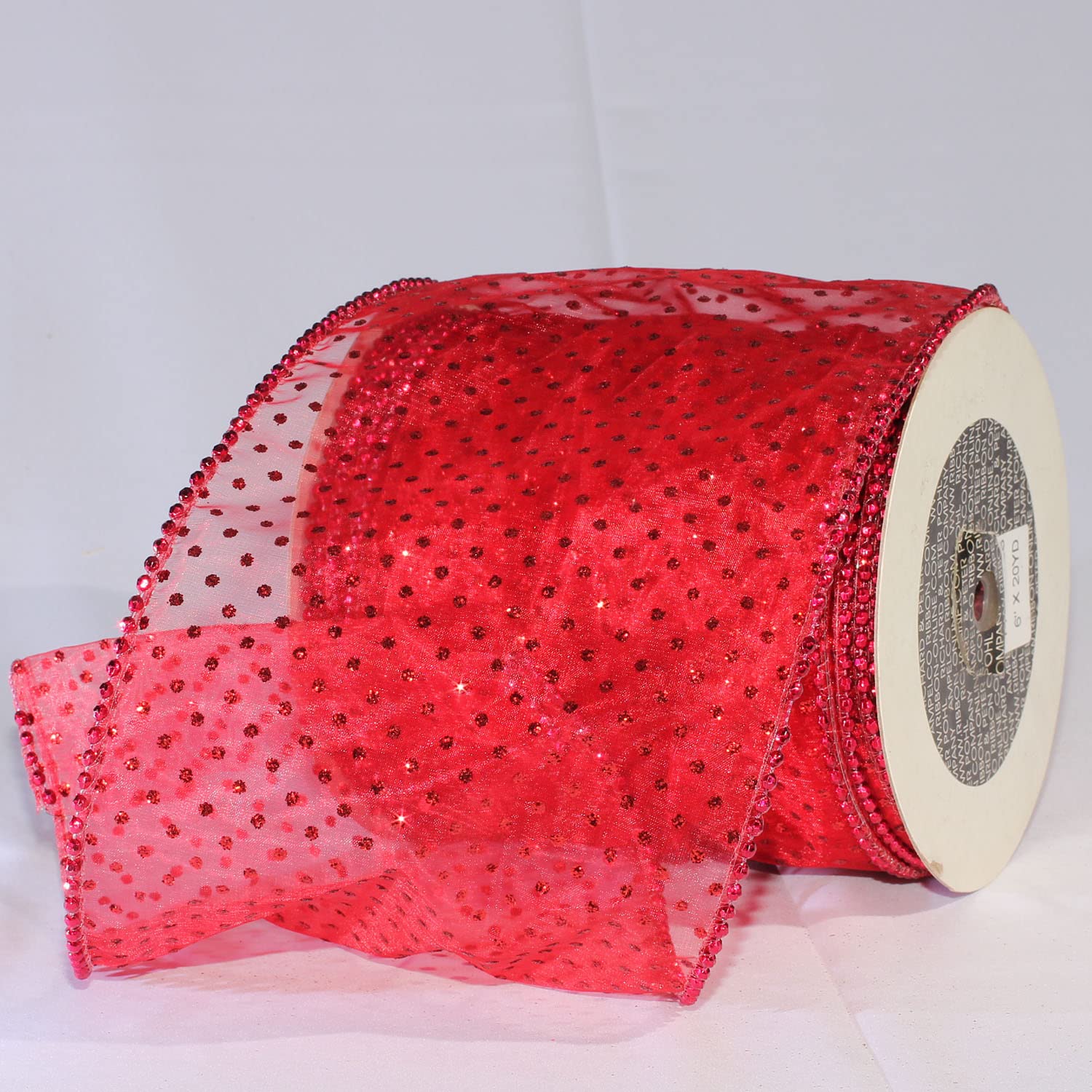 Shimmering Red Semi-Sheer Brooklyn Wire Edge Craft Ribbon - 6