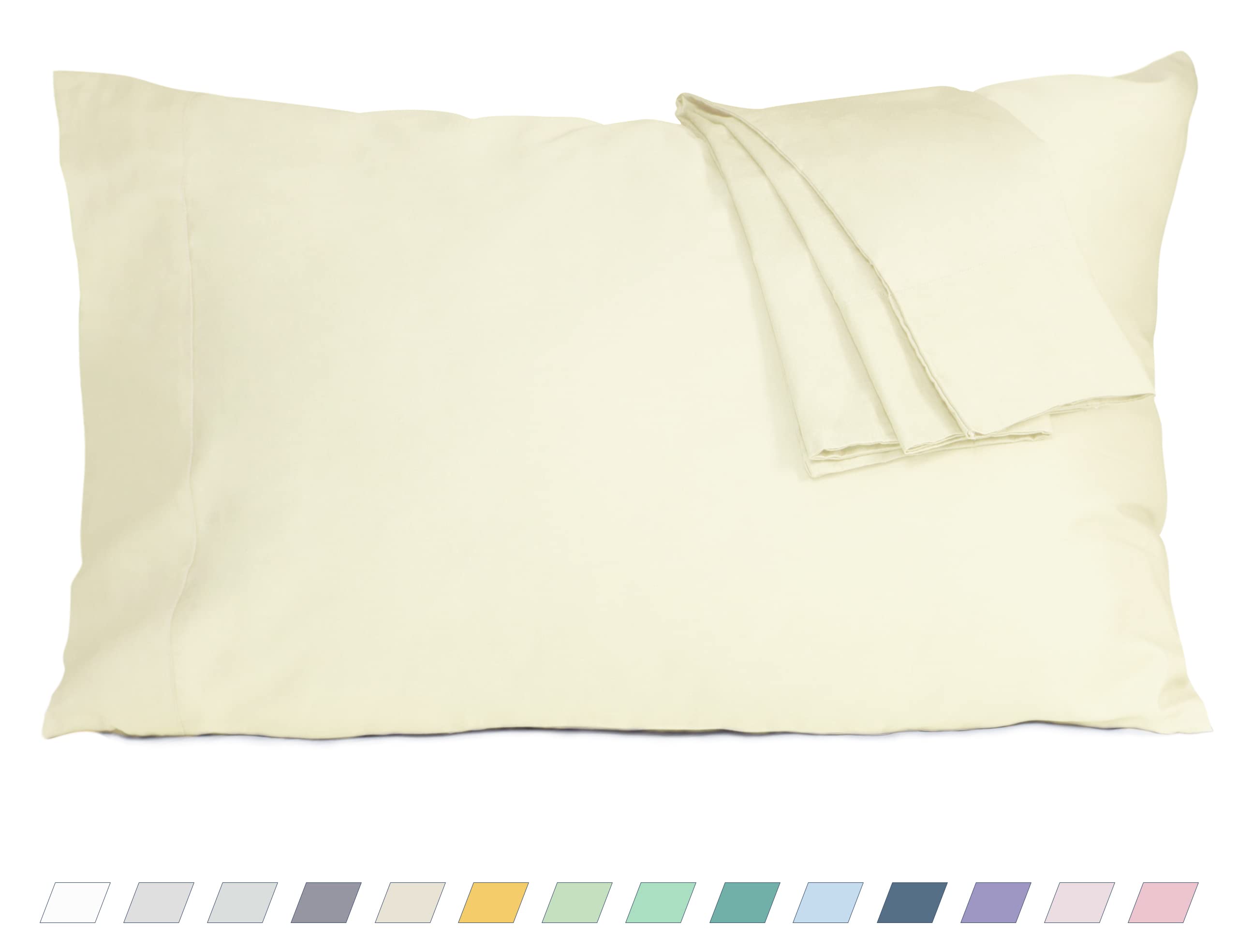 Premium Cotton Percale Pillowcases Set of 2 - Standard/Queen Size 20x30 Inches, Breathable & Hypoallergenic Bedding, Pre-Shrunk for Lasting Comfort (Cream) - Perfect for Hotels, Guest Rooms & Luxury Home Decor