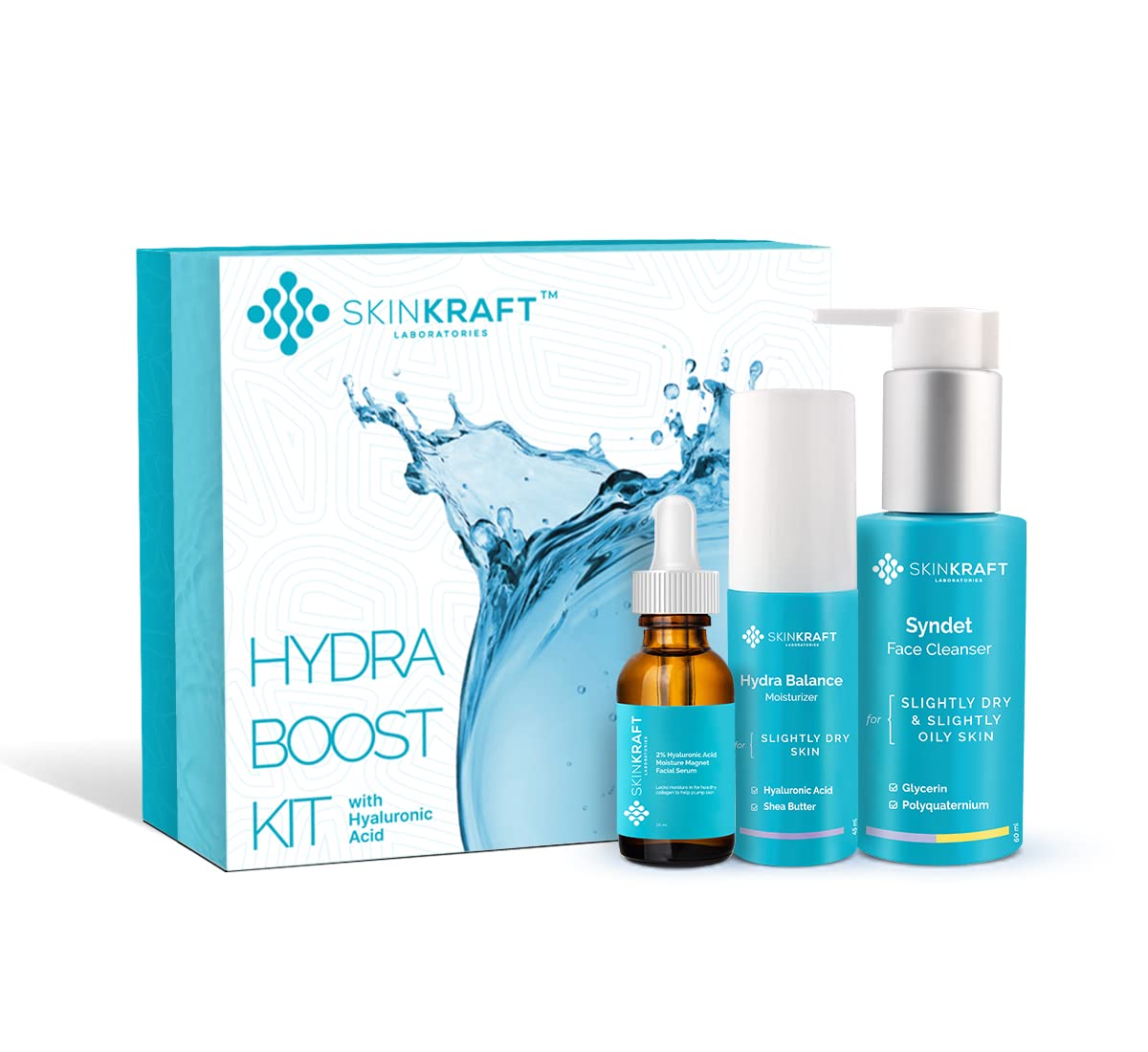 SkinKraft Hyaluronic Acid Skincare Kit - Hydrating Face Wash, Moisturizer & Serum Set for Women & Men | Anti-Aging, Dry Skin Relief & Deep Hydration | Perfect Gift for Holidays & Self-Care Routine