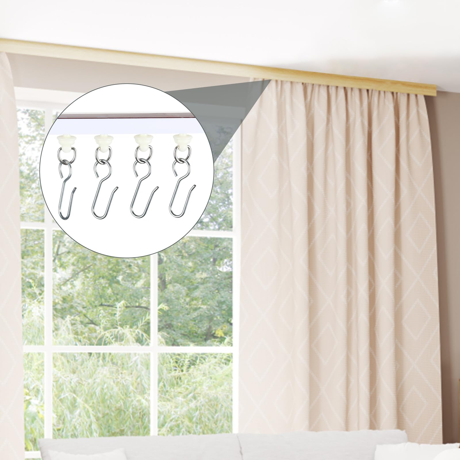 160 Pcs Shower Curtain Hooks & Gliders Set - 80 Pcs Hooks + 80 Pcs Gliders for Straight & Curved Shower Curtain Tracks - Bendable Track Rollers & Pulley System - Perfect for Bathroom, Shower, and Curtain Track Installation