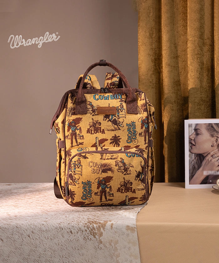 Wrangler Cowboy Print Diaper Bag - Stylish Baby Essentials Organizer for Travel, Outings & Parenting | Western-Themed Diaper Backpack for Moms & Dads