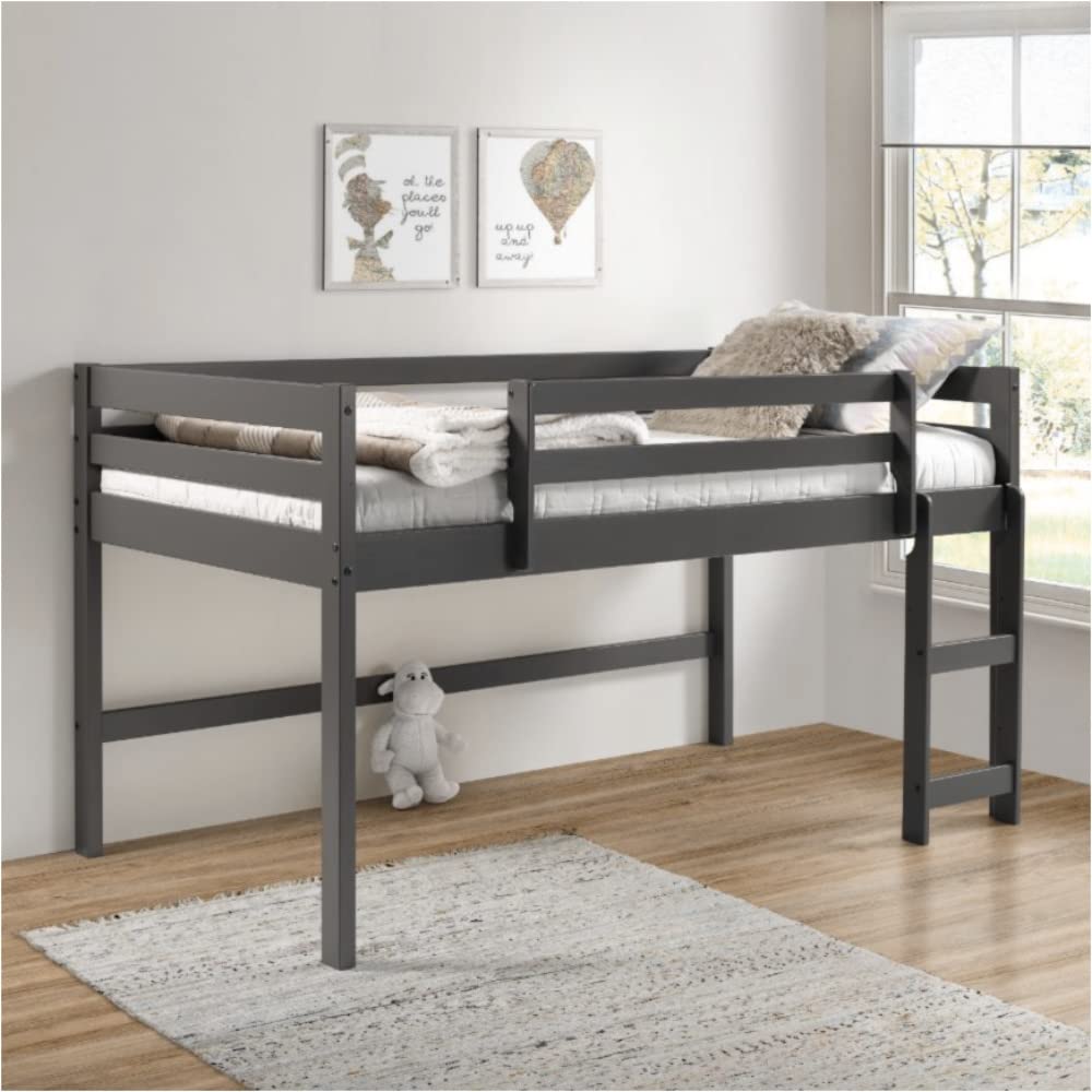 HuaZo Twin Loft Bed Frame with Ladder, Gray Finish - 78