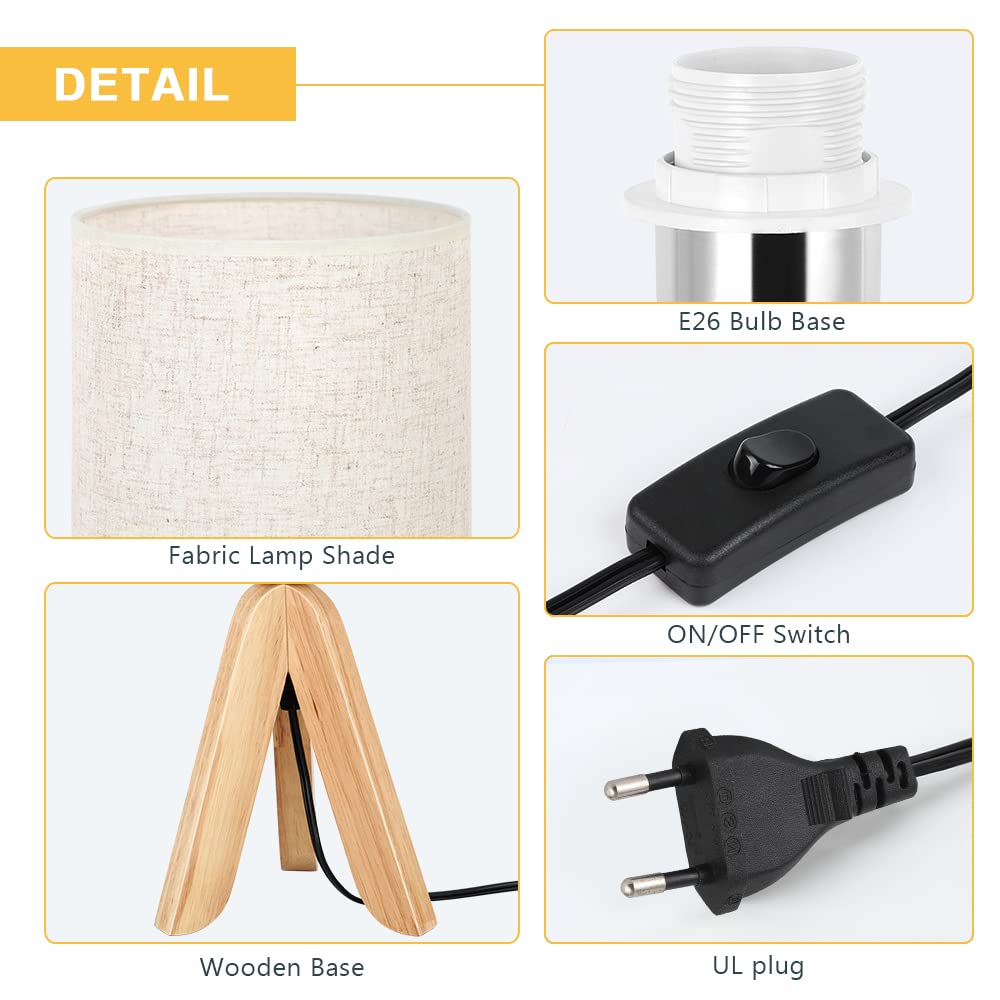 BTY Small Table Lamp - Cute Kids Desk Lamp with Fabric Shade, Nightstand Bedside Lamp for Children's Room, Study Room, Bedroom & Home Office (Linen) - Perfect for Reading, Studying & Nighttime Comfort