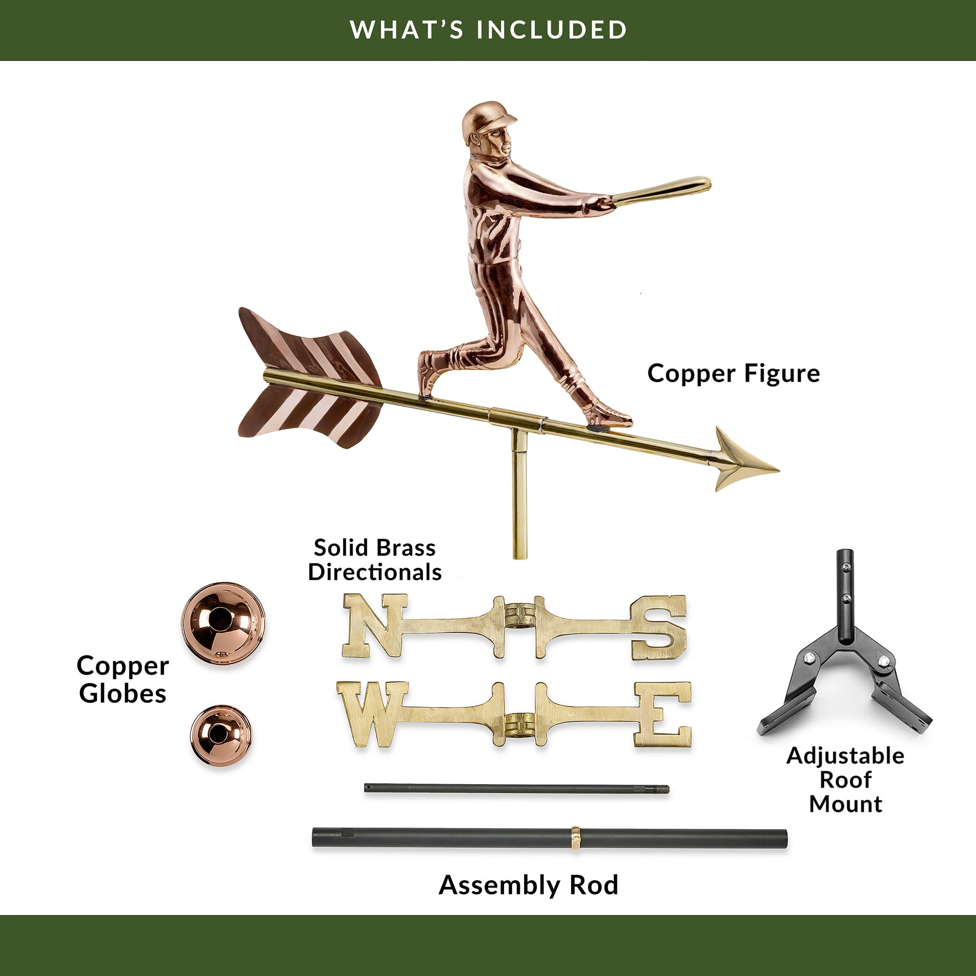 Handcrafted Copper Baseball Player Weathervane - Durable Outdoor Decor for Garden, Yard & Roof - Perfect for Sports Fans & Baseball Enthusiasts