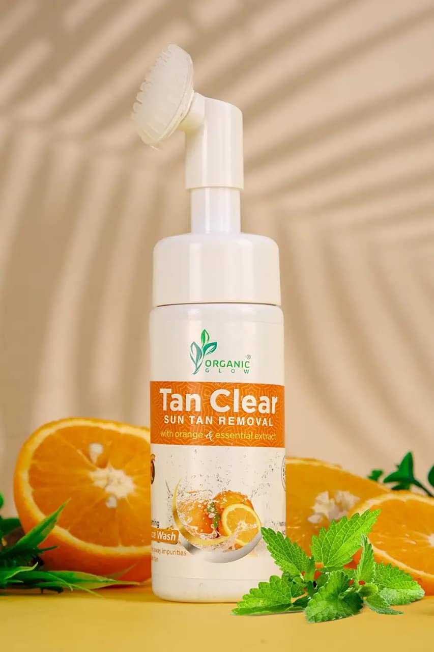 Organic Glow Sun Tan Removal Foaming Face Wash with Orange Essential Extract | Brightening & Exfoliating Cleanser for Glowing Skin | 150ml | Perfect for Daily Skincare & Post-Sun Care Routine