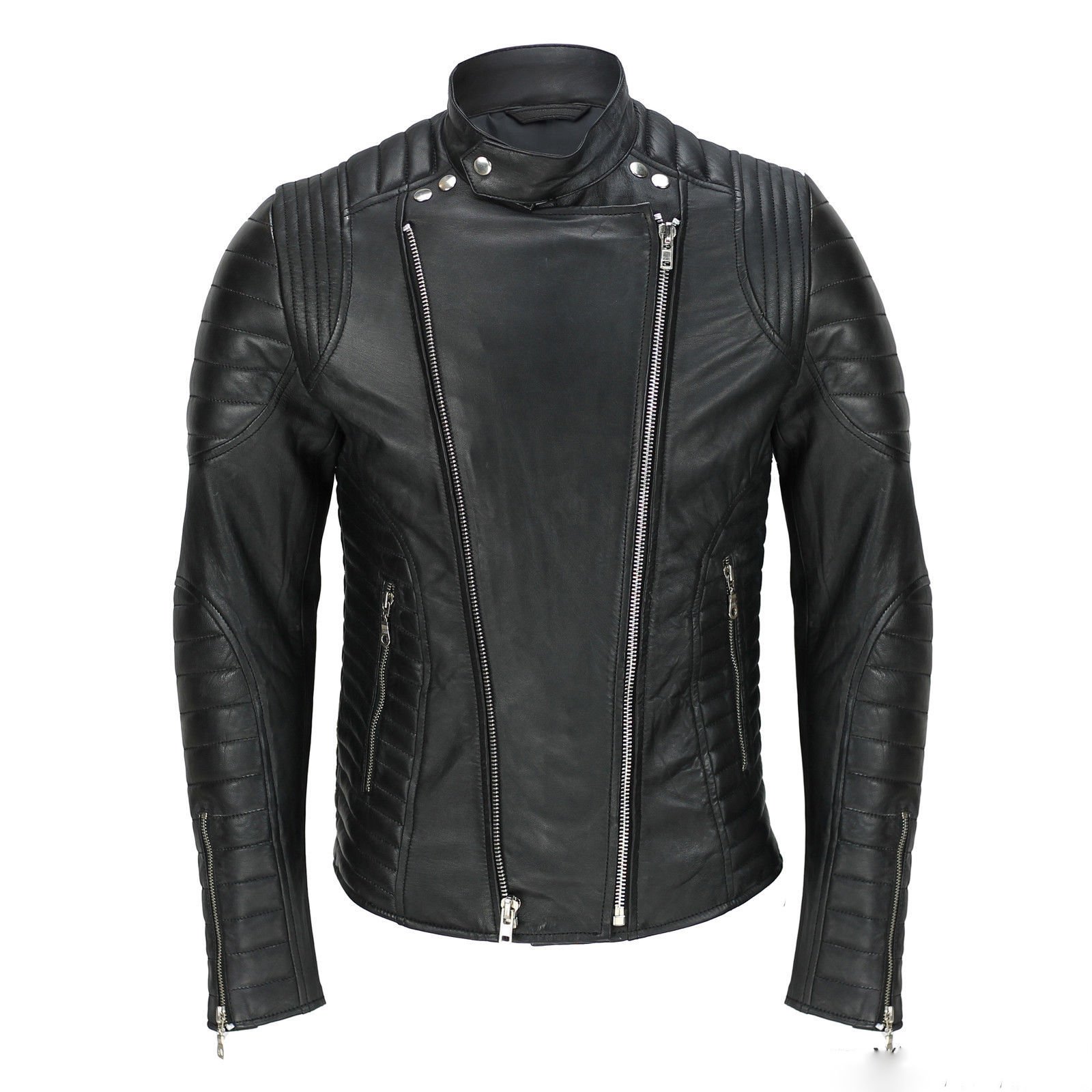 Men's Distressed Leather Jacket - Black Motorcycle Bomber Jacket with Zipper | Stylish Fashionable Outerwear for Riding, Casual Wear & Night Out