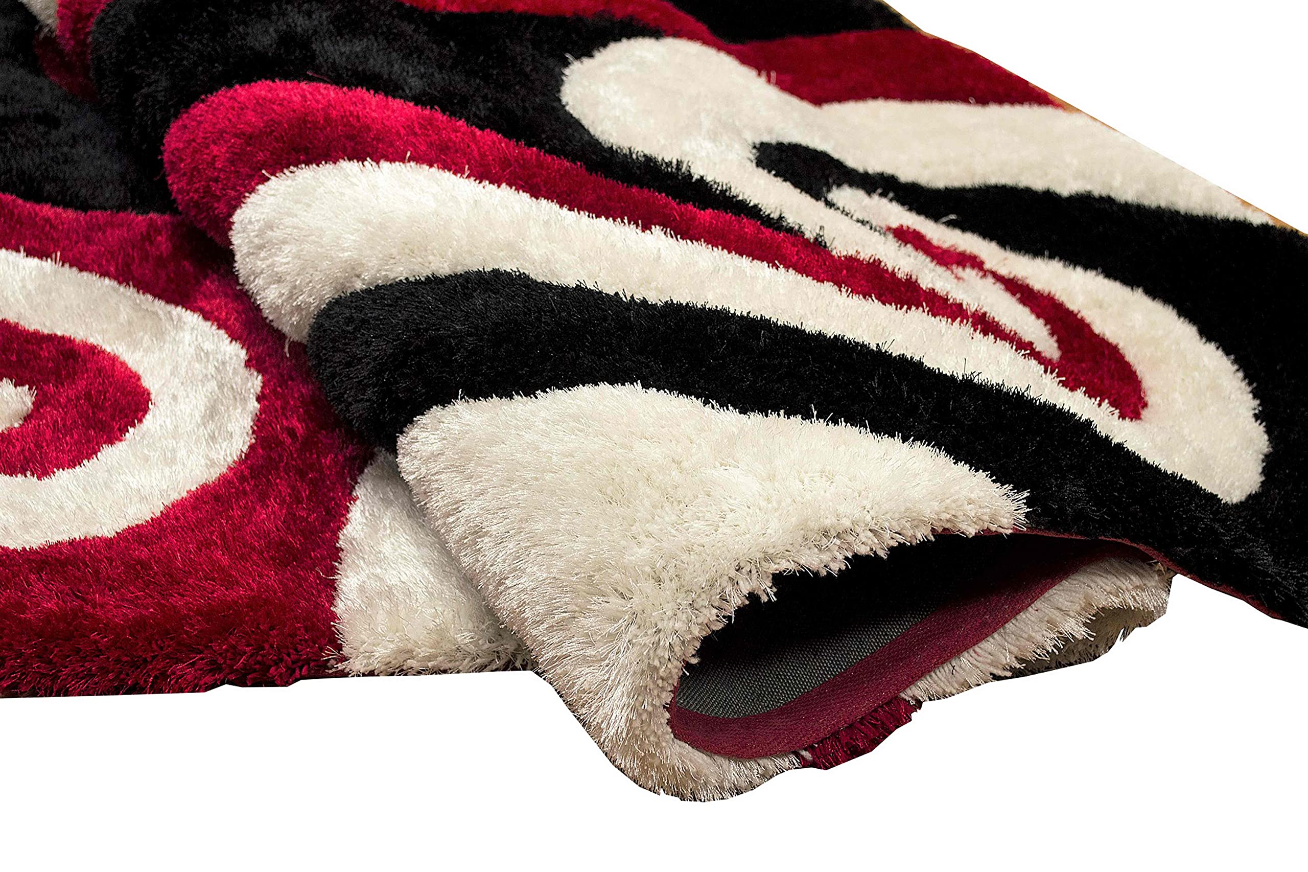 5x7 Lava Shag Rug - Modern Swirls Pattern Hand Carved Shaggy Rug in Red/Black/Cream - Soft Plush Living Room Carpet for Home Decor | Perfect for Bedroom, Nursery & Cozy Spaces