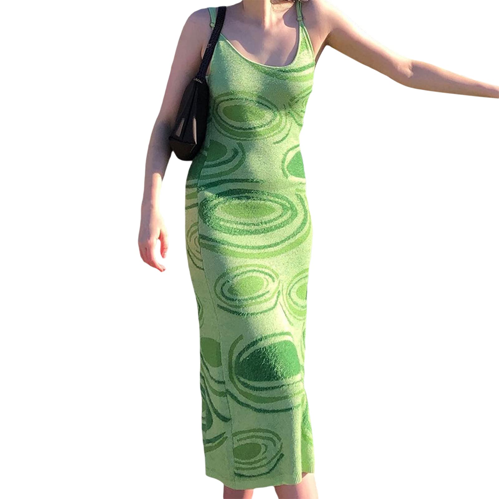 Sexy Y2K Women's Sleeveless Bodycon Dress - Halter Neck Rib Knitted Tie Dye Backless Midi Dress for Party & Club Wear | Perfect for Night Out, Date Night, and Special Occasions