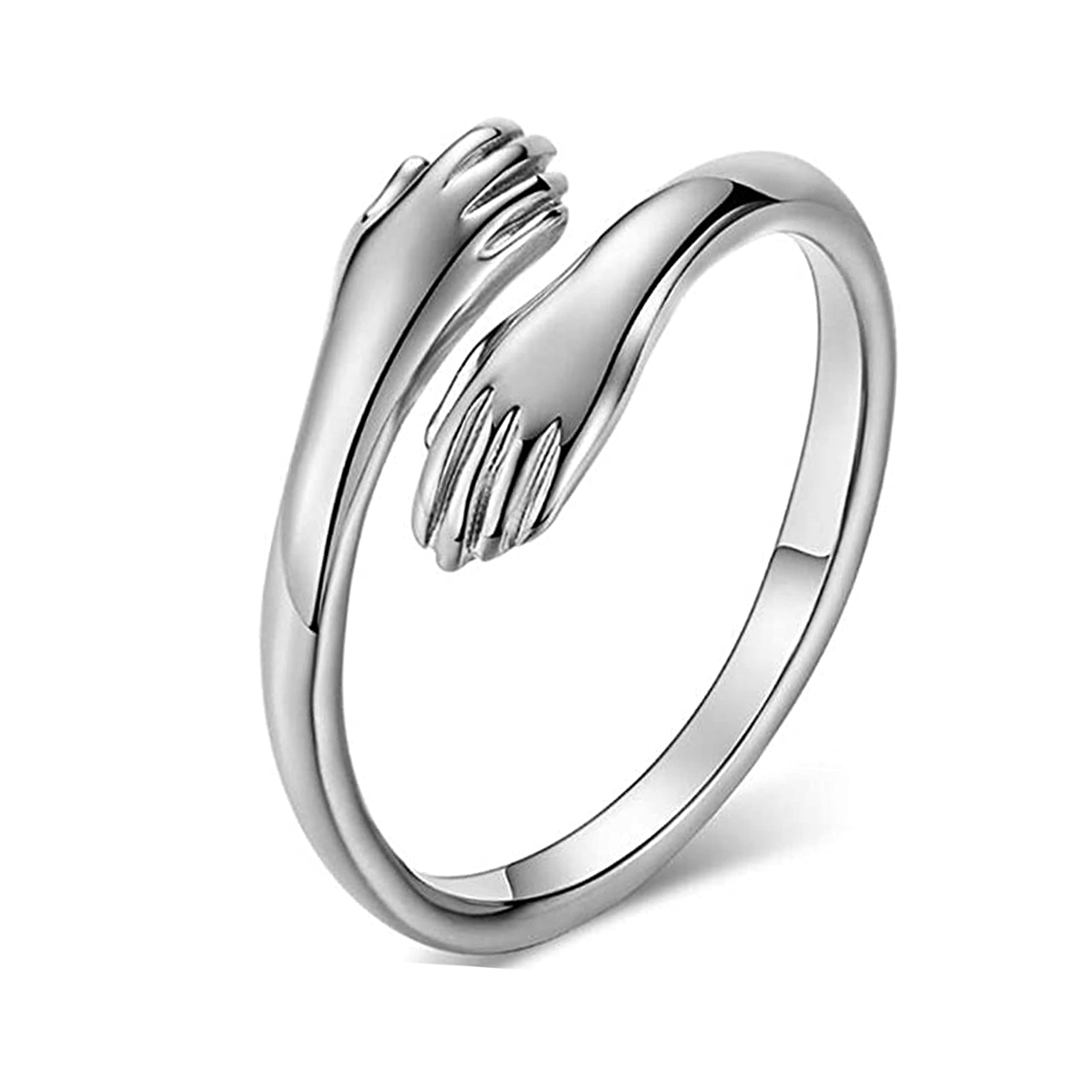 Stylish Stainless Steel Couple Rings for Women & Men - Adjustable Promise Hug Rings - Silver Matching Love Bands for Anniversary, Valentine's Day & Romantic Gifts - Perfect for Weddings, Engagements & Couple Jewelry