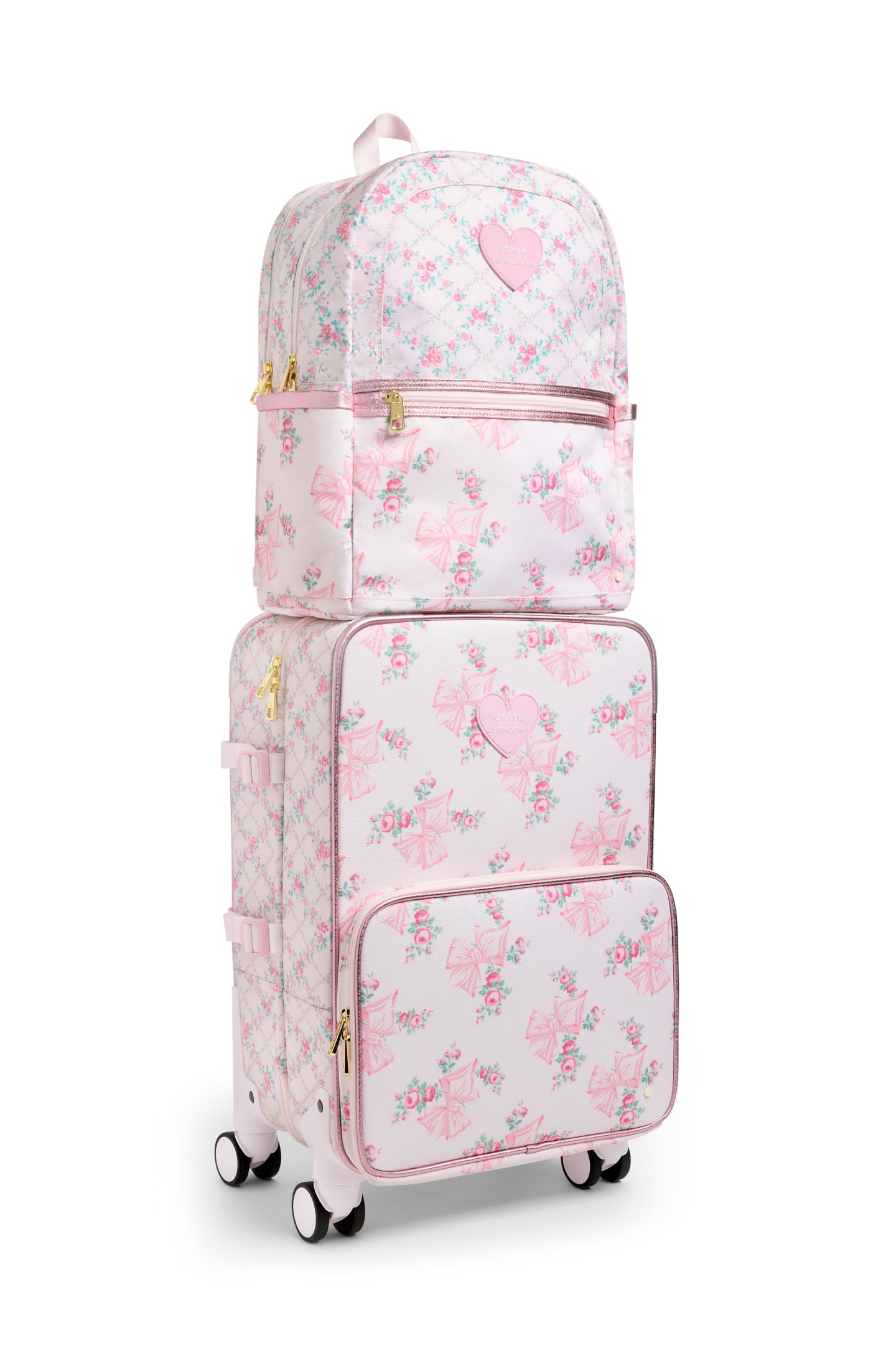 STATE x LoveShackFancy Logan Carry On Luggage - Stylish Pink Floral Hardshell Suitcase for Women, Perfect for Air Travel & Weekend Getaways