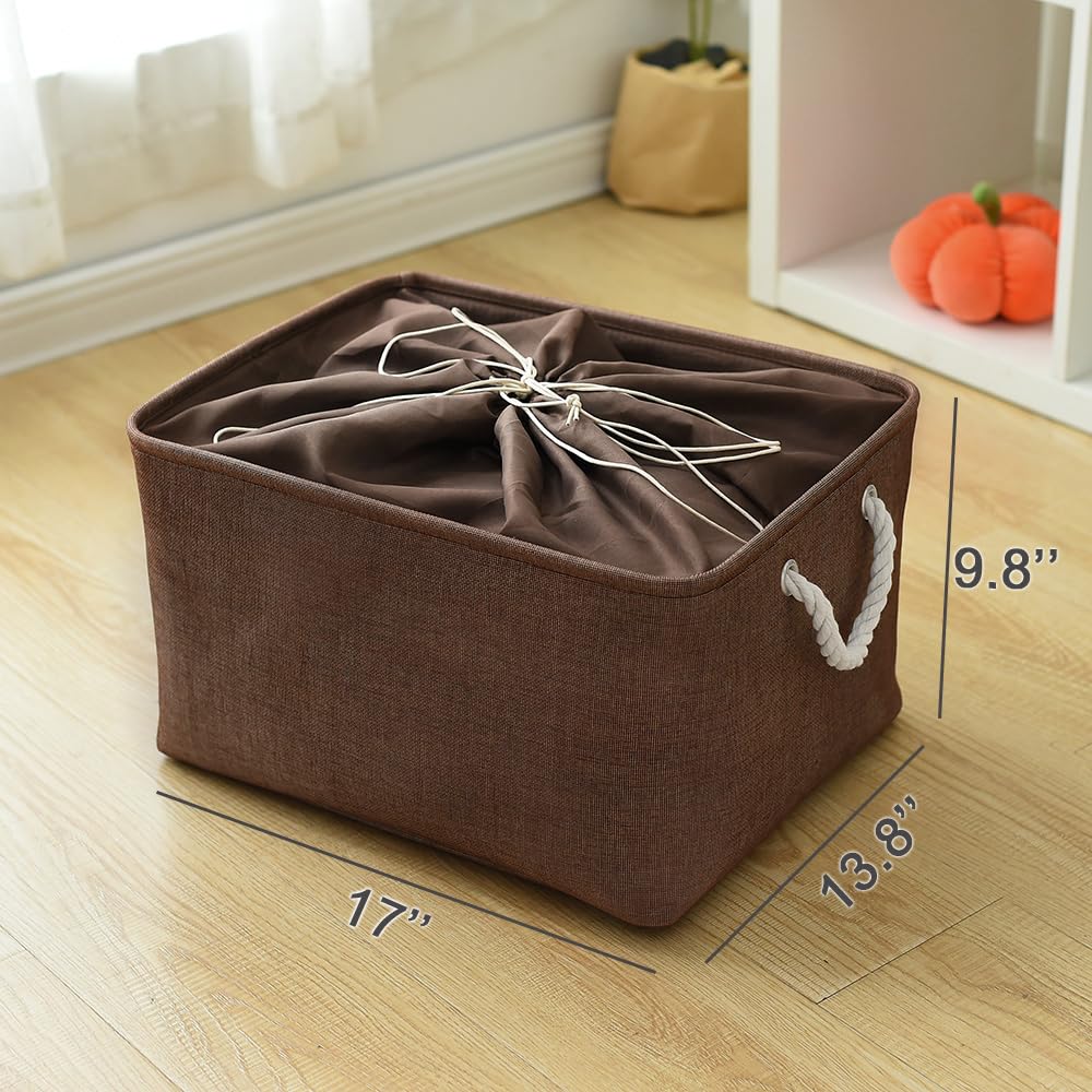 TheWarmHome 3-Pack Fabric Storage Baskets - 17x14x10 Inch Collapsible Closet Organizer Bins for Shelves, Toys, Clothes & Home Organization (Brown) | Perfect for Bedroom, Nursery, Playroom & Office Storage Solutions